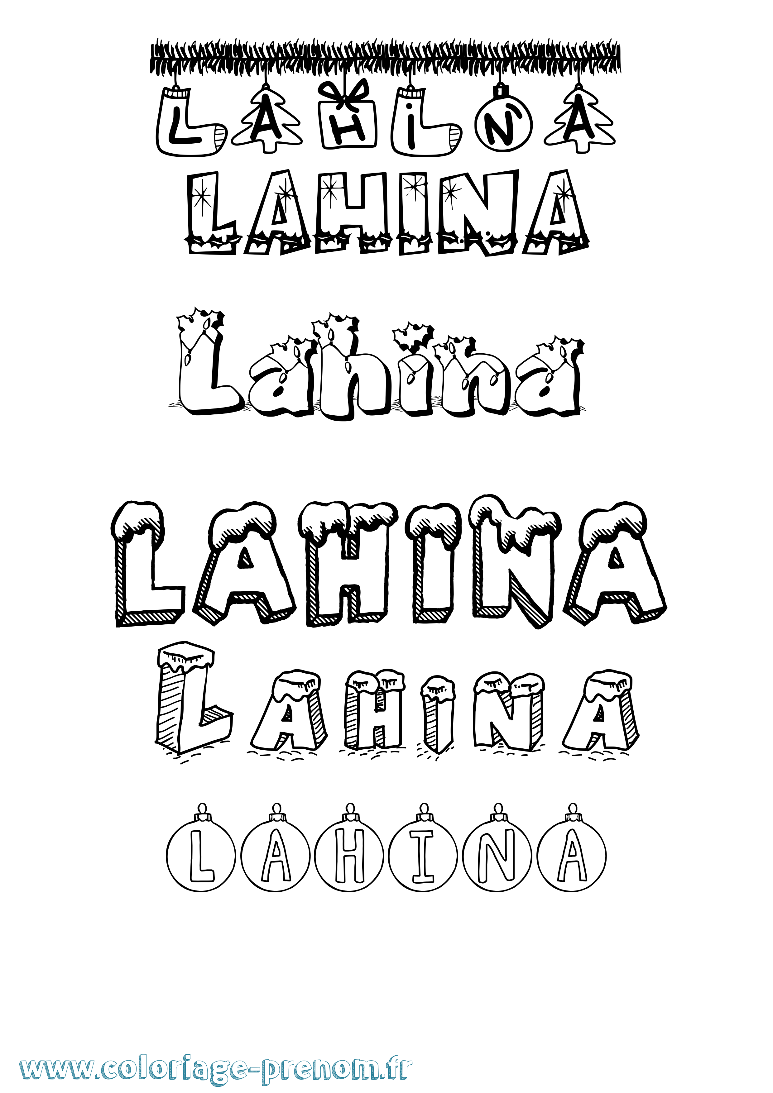 Coloriage Lahina Noël Coloriage prénom Lahina Noël