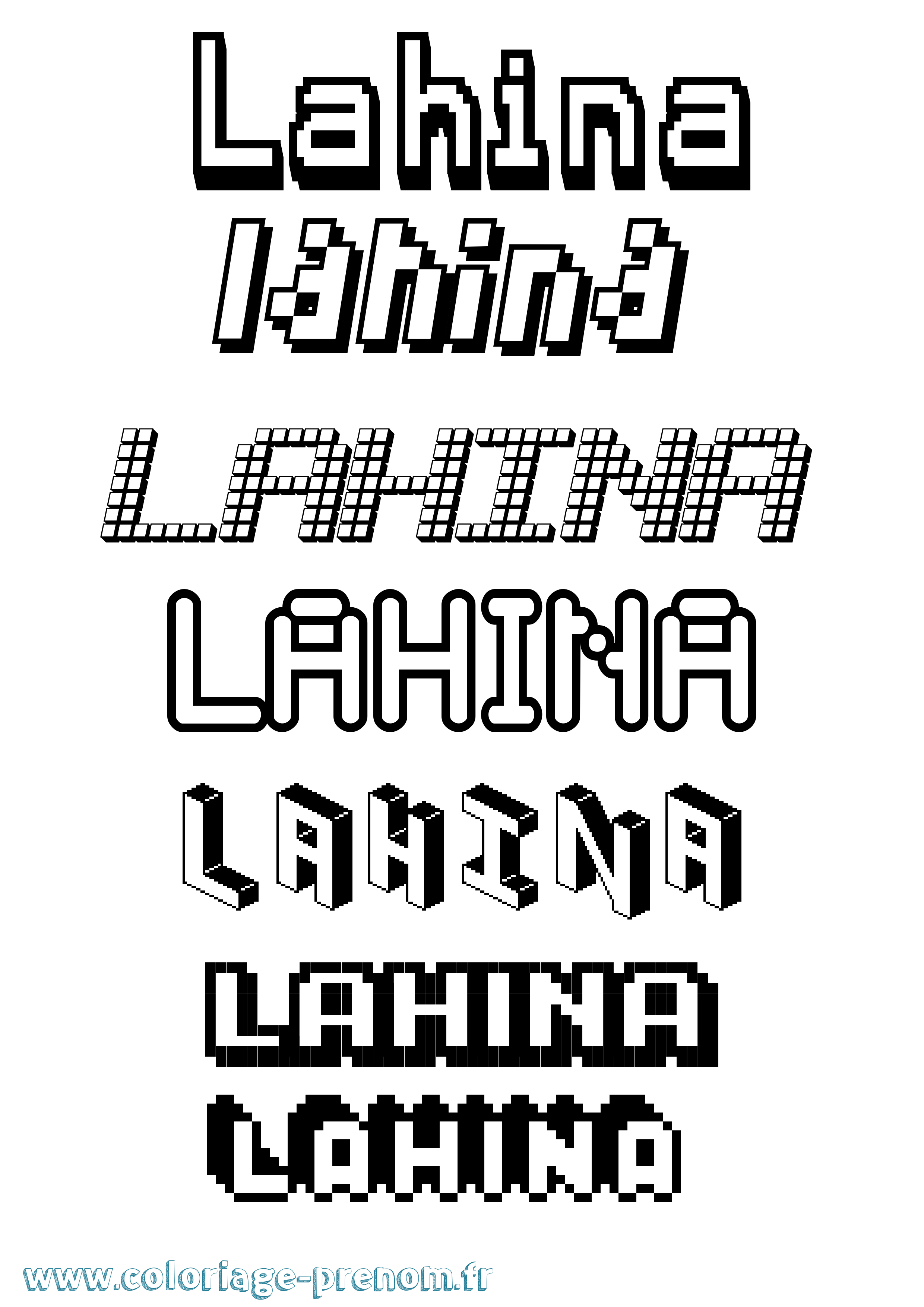 Coloriage prénom Lahina Pixel