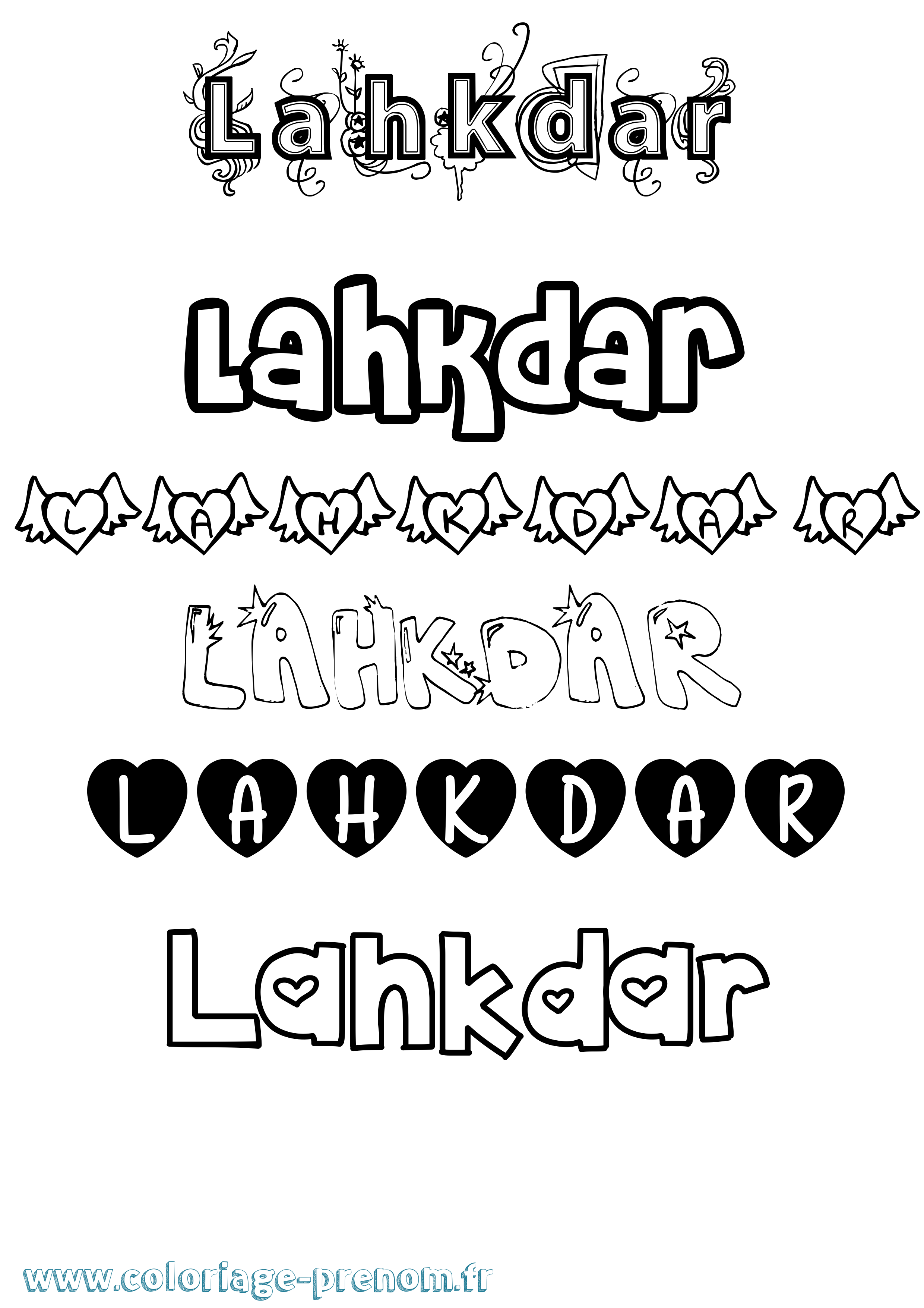 Coloriage prénom Lahkdar Girly