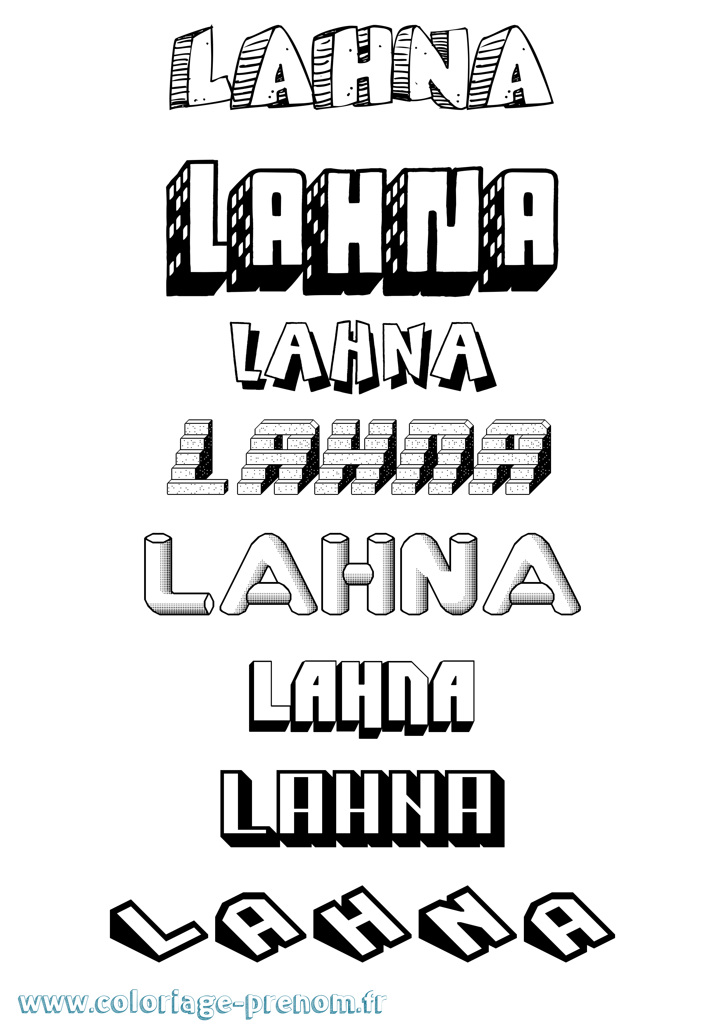 Coloriage prénom Lahna Effet 3D