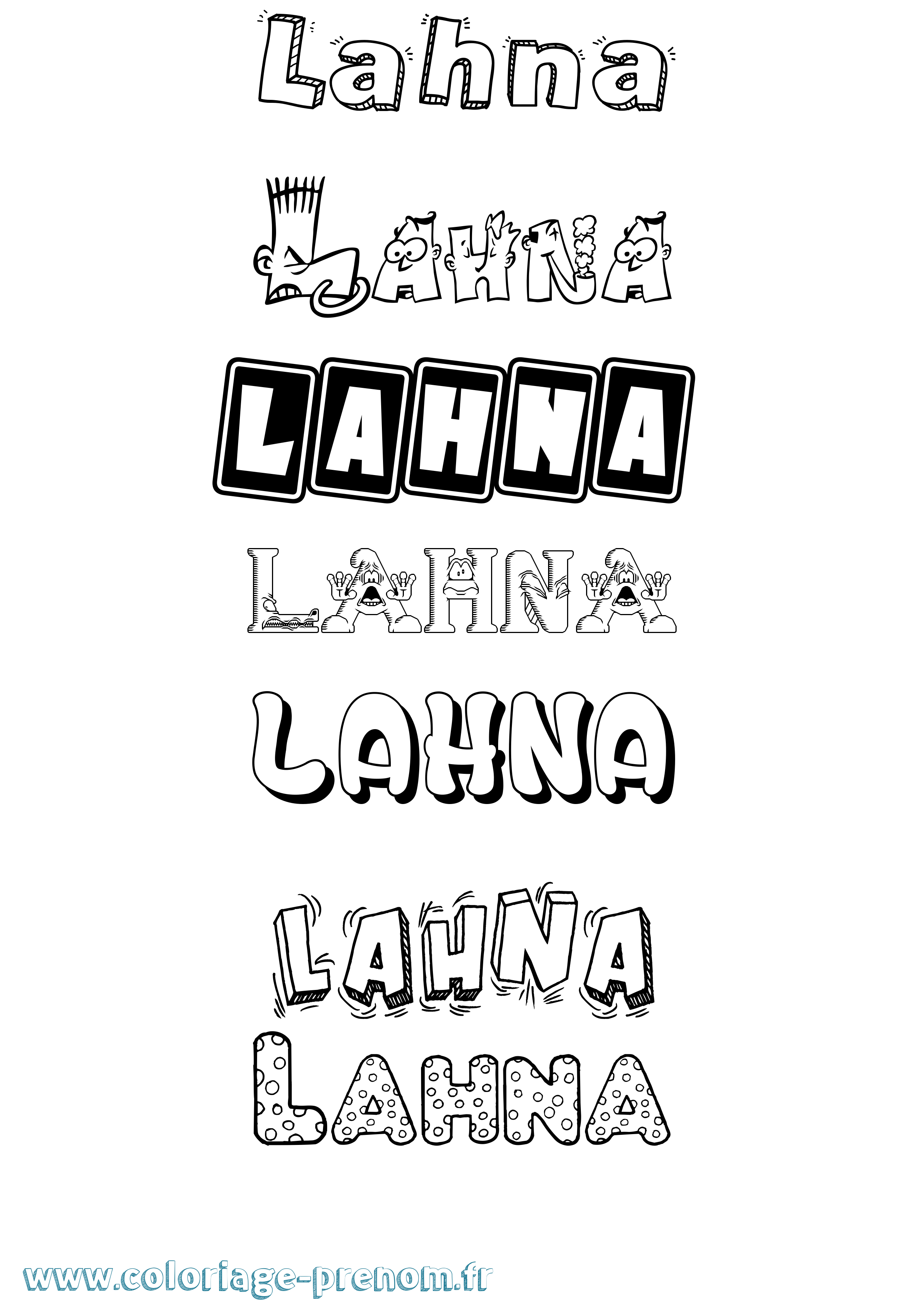 Coloriage prénom Lahna Fun