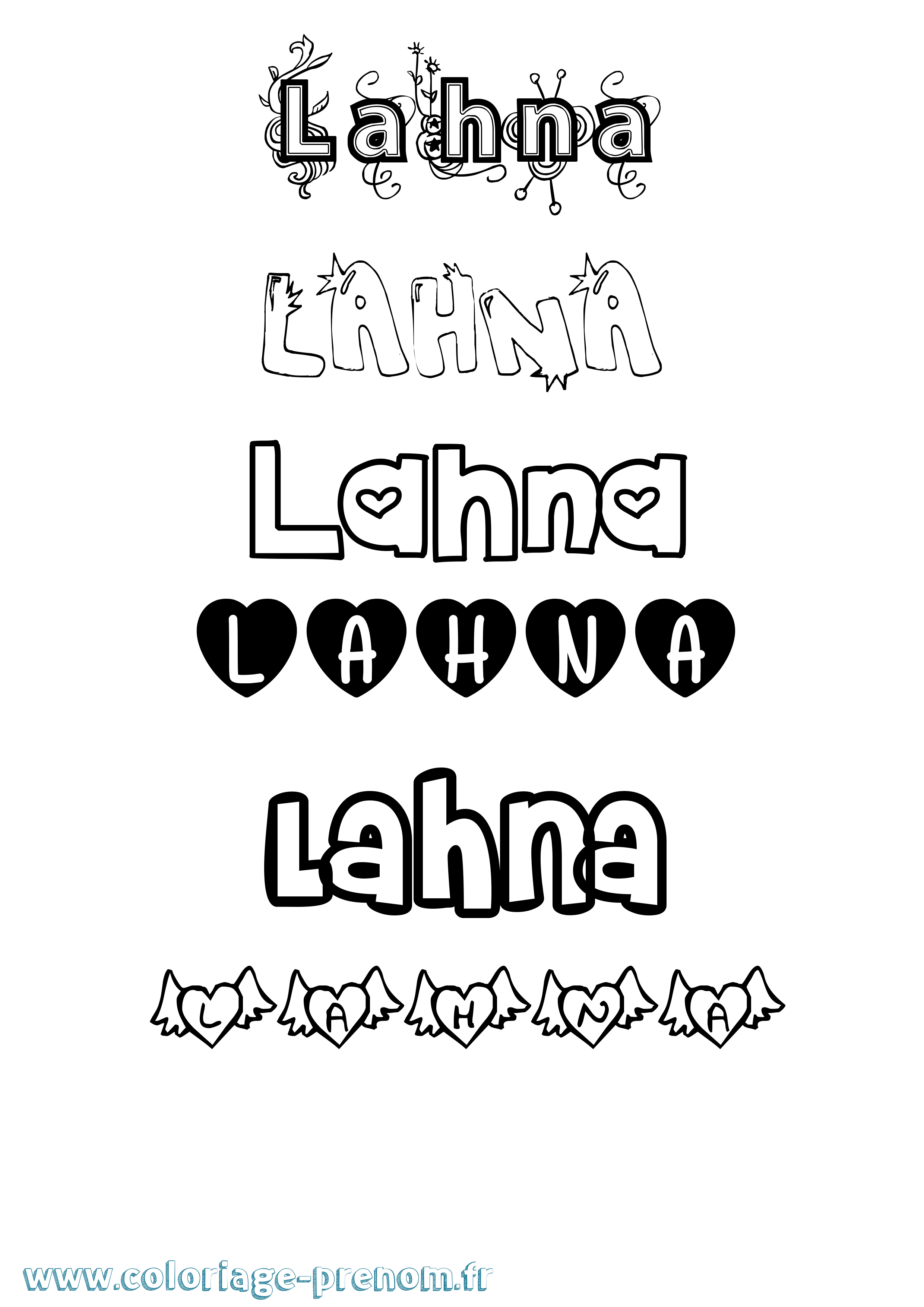 Coloriage prénom Lahna Girly