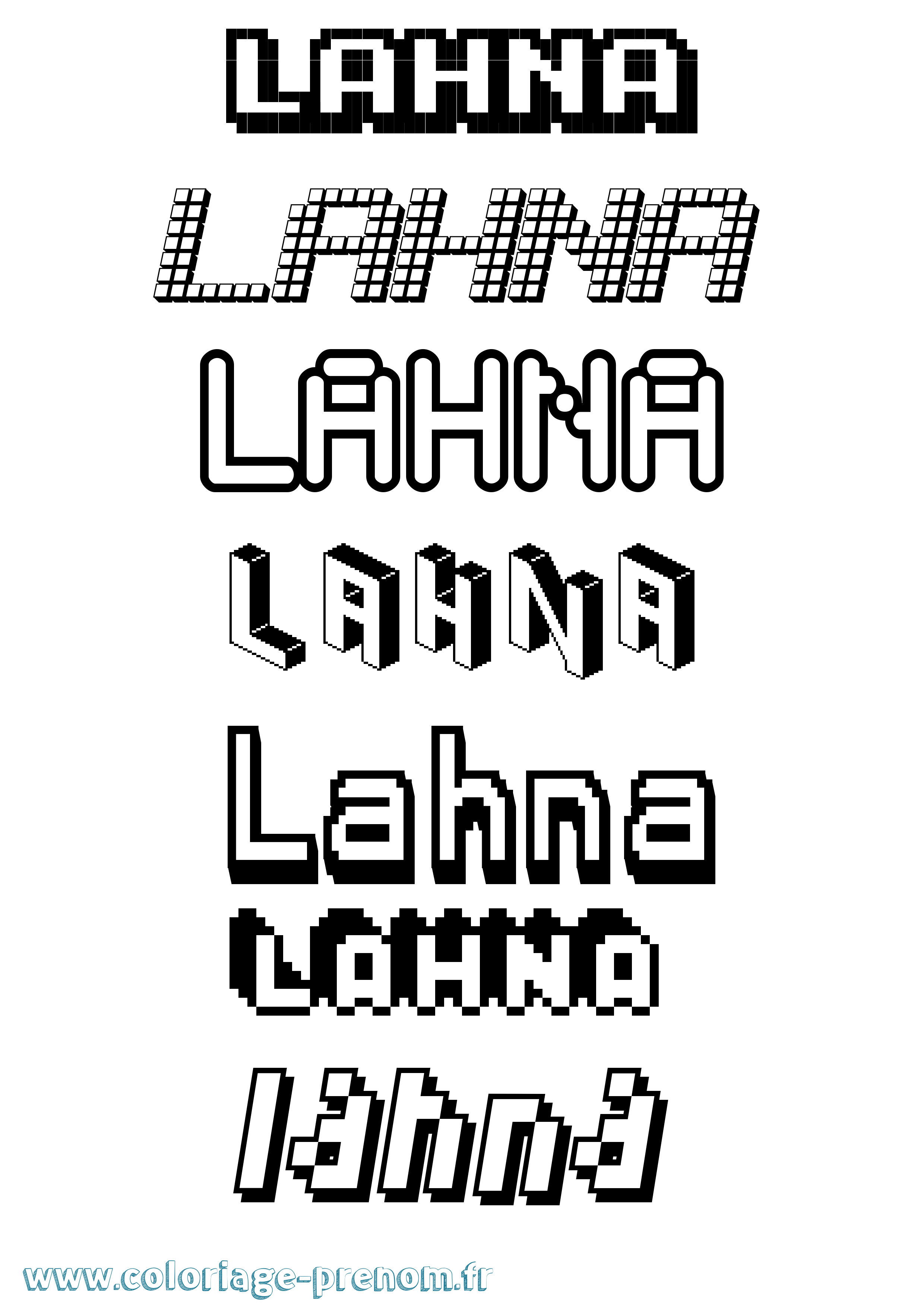 Coloriage prénom Lahna Pixel