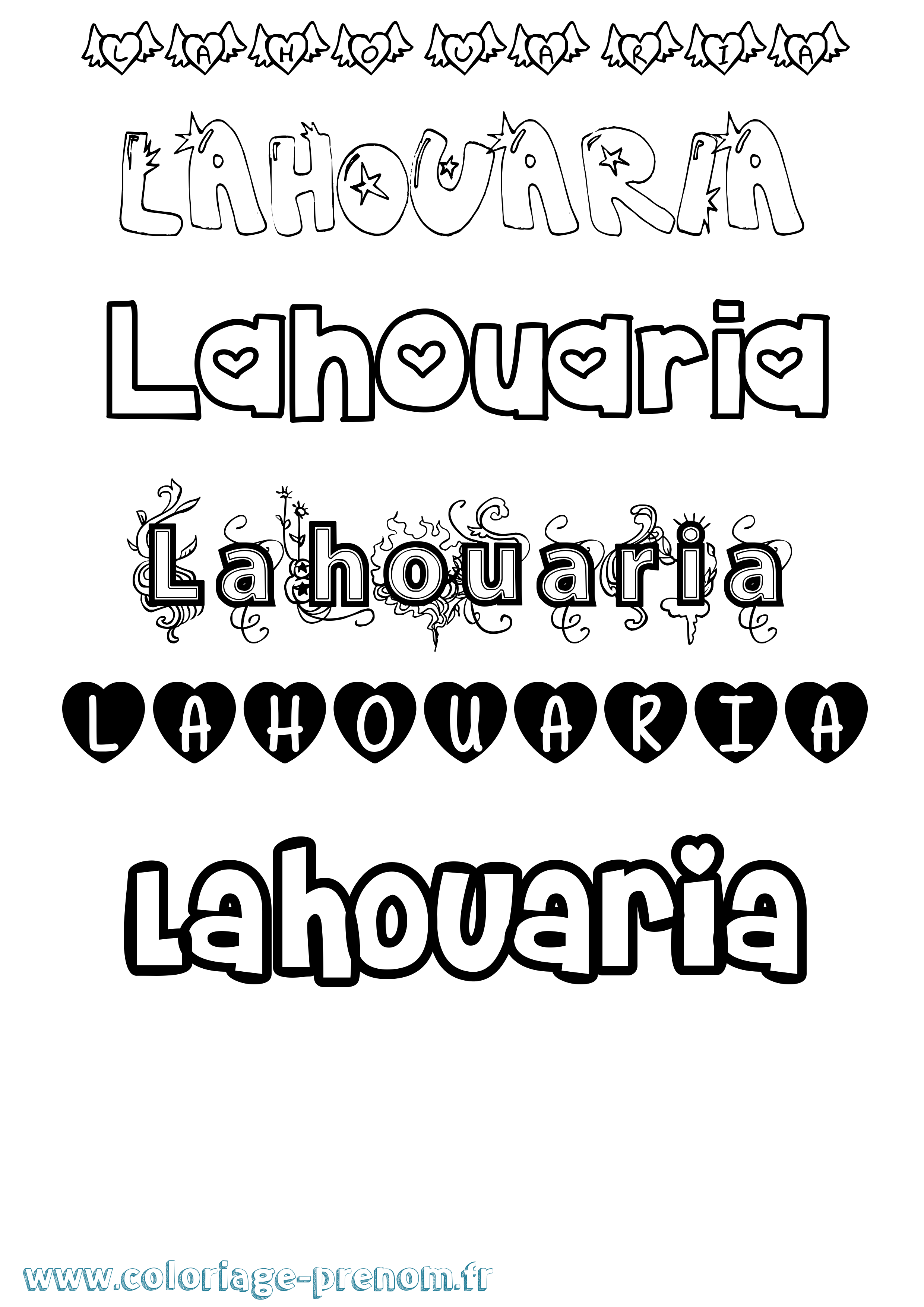 Coloriage Lahouaria Girly Coloriage prénom Lahouaria Girly