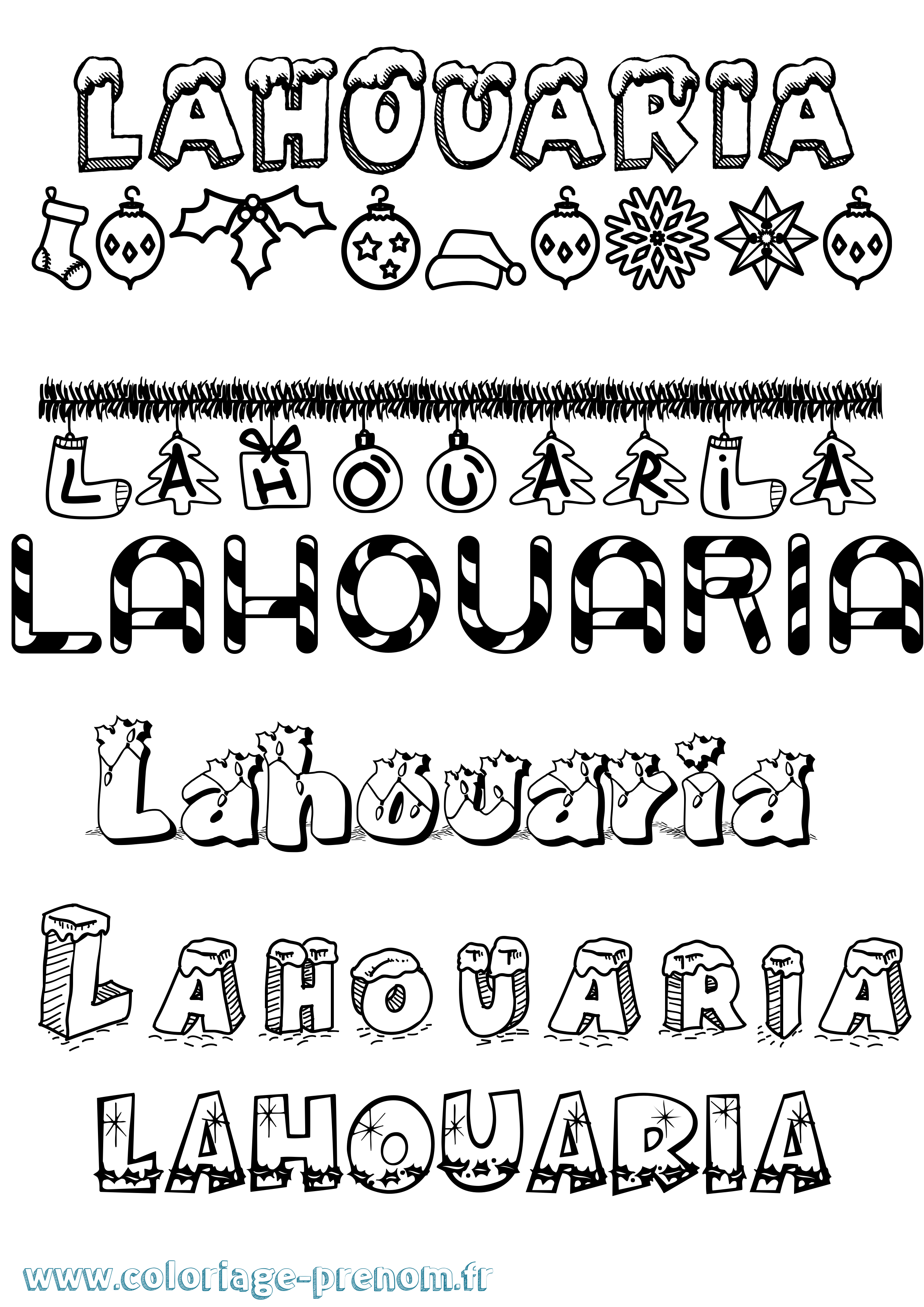 Coloriage Lahouaria Noël Coloriage prénom Lahouaria Noël