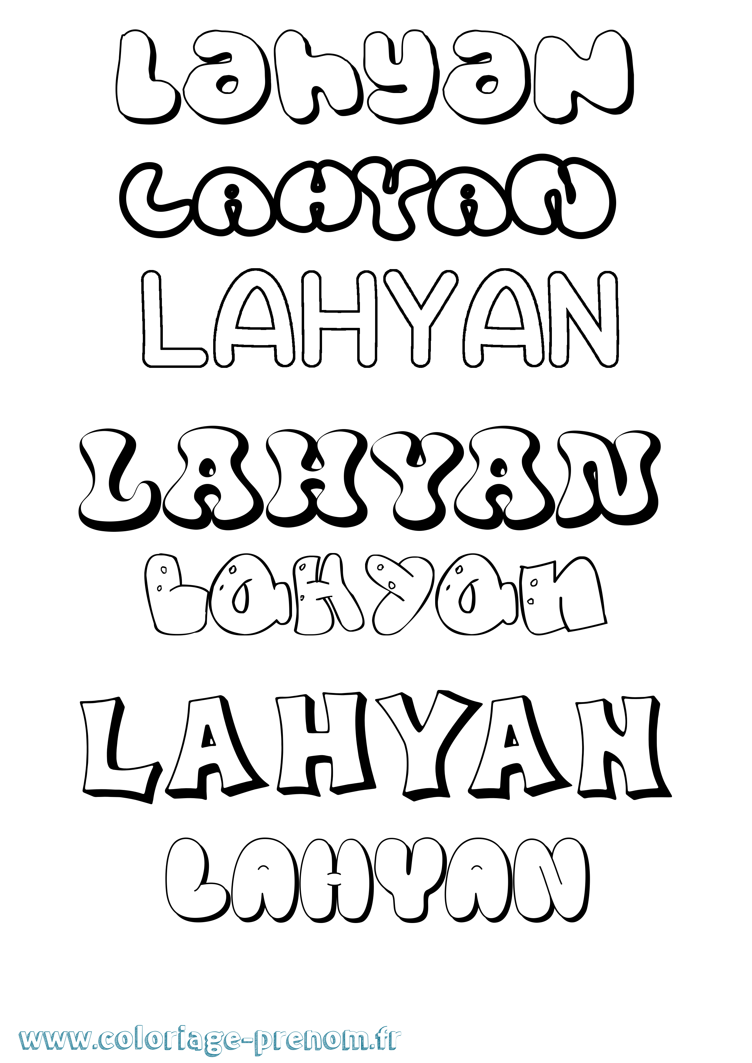 Coloriage prénom Lahyan Bubble