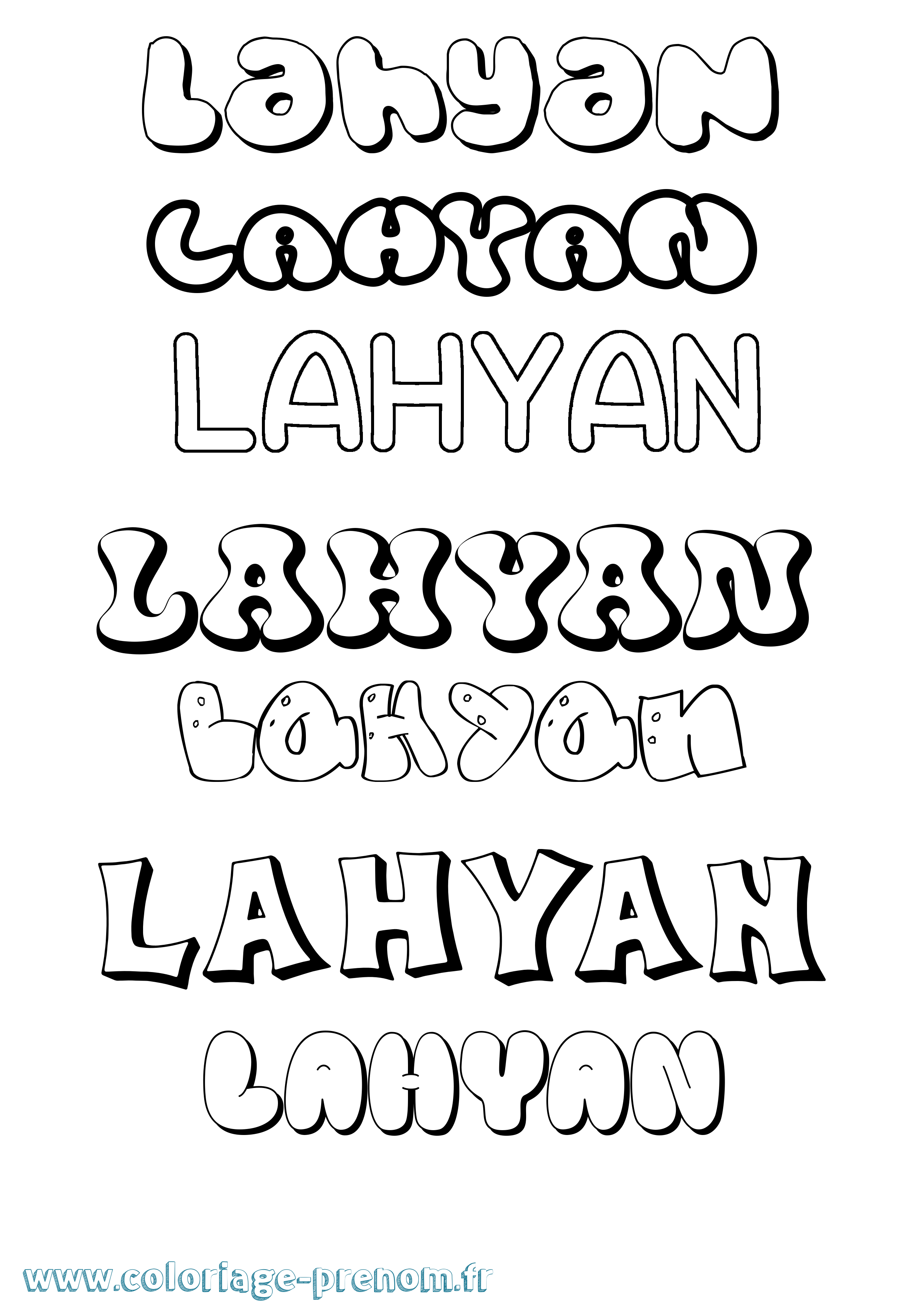 Coloriage Lahyan Bubble Coloriage prénom Lahyan Bubble