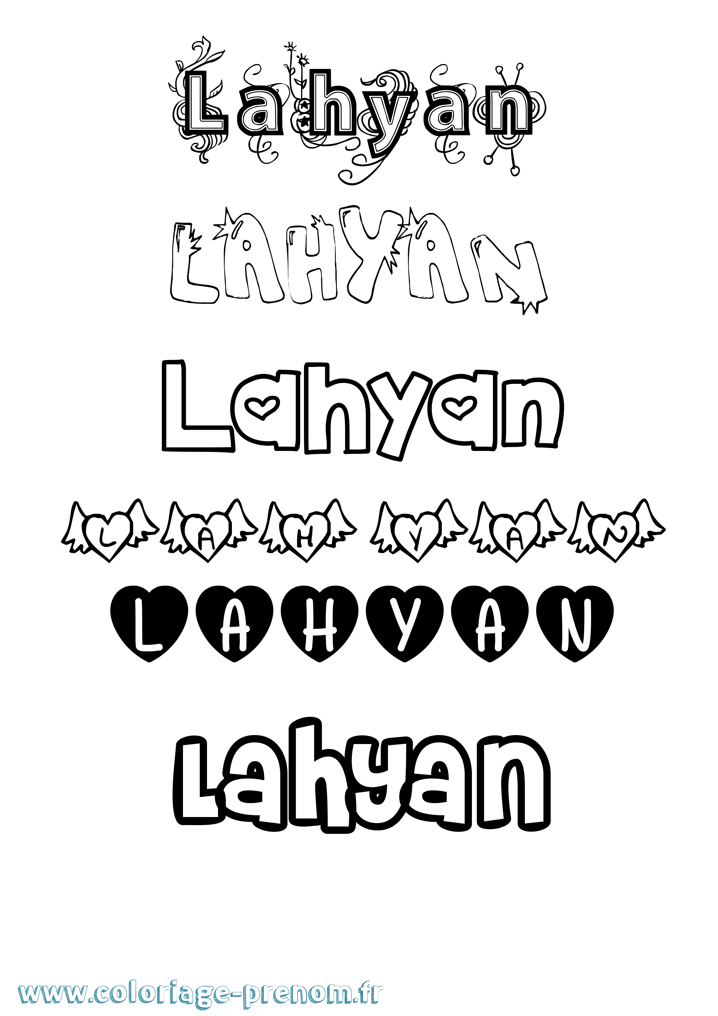 Coloriage prénom Lahyan Girly