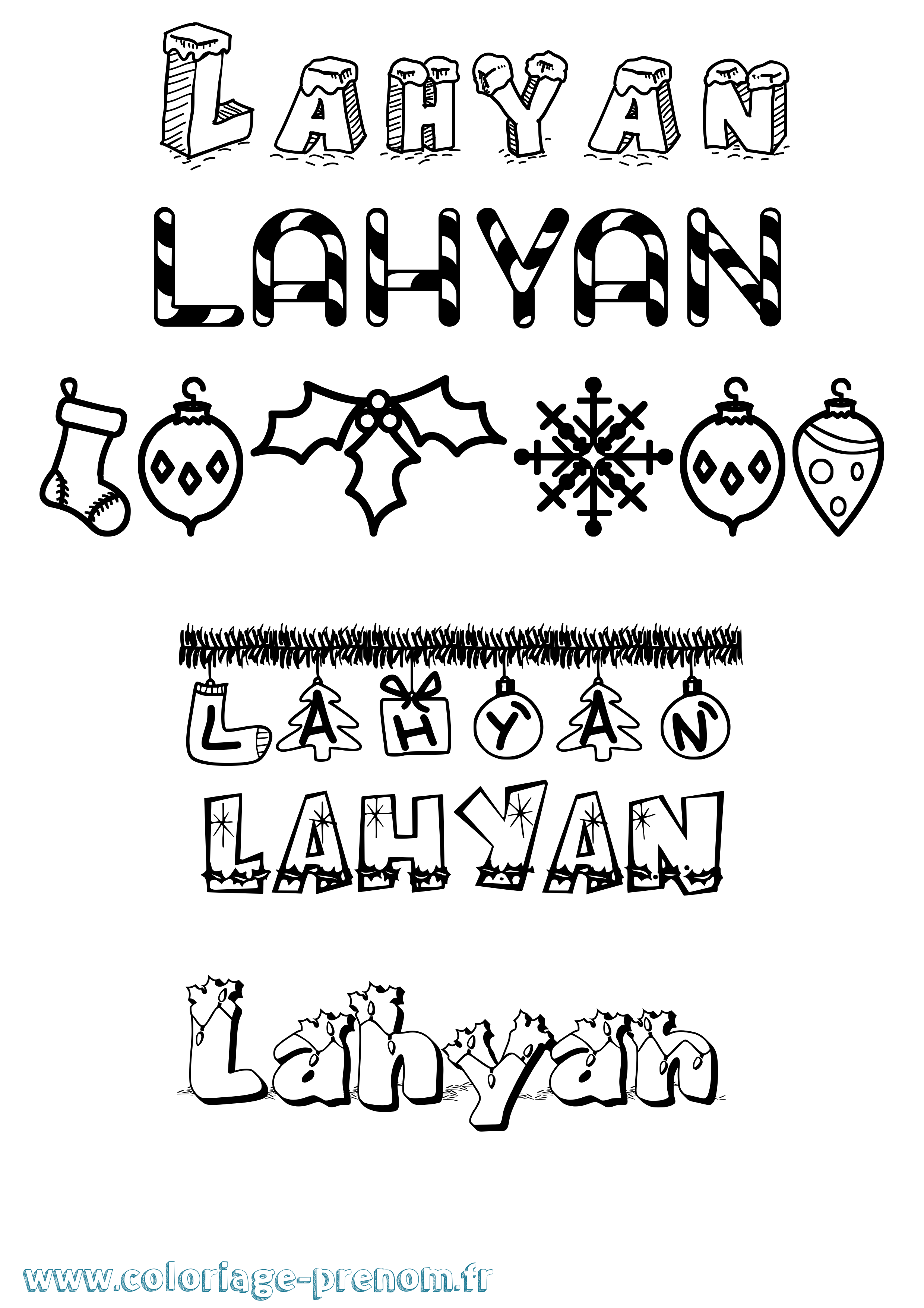 Coloriage prénom Lahyan Noël