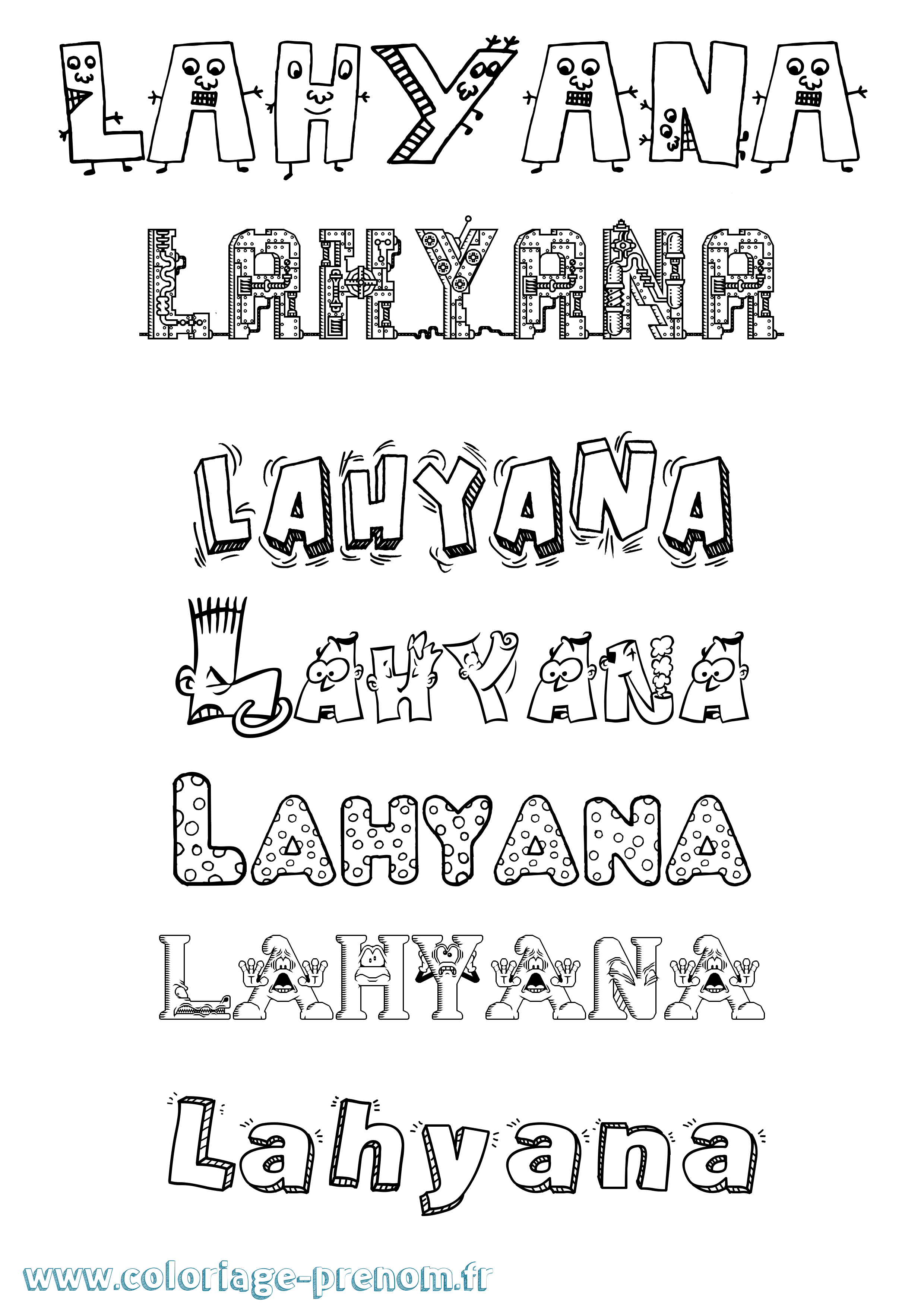 Coloriage prénom Lahyana Fun