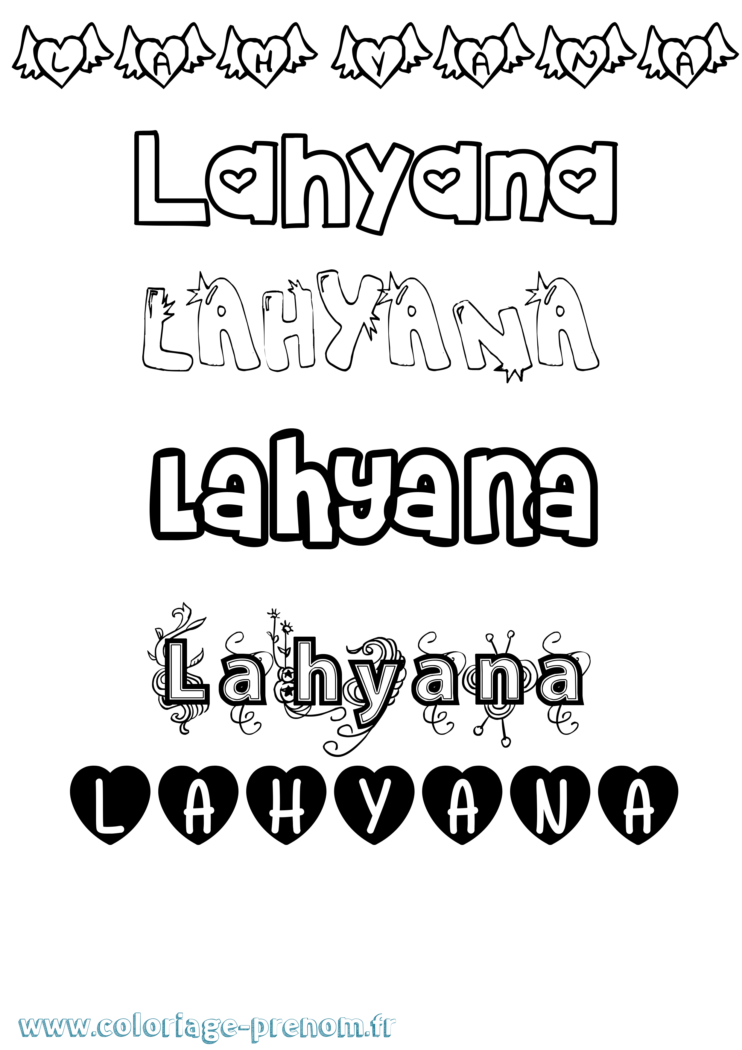 Coloriage prénom Lahyana Girly