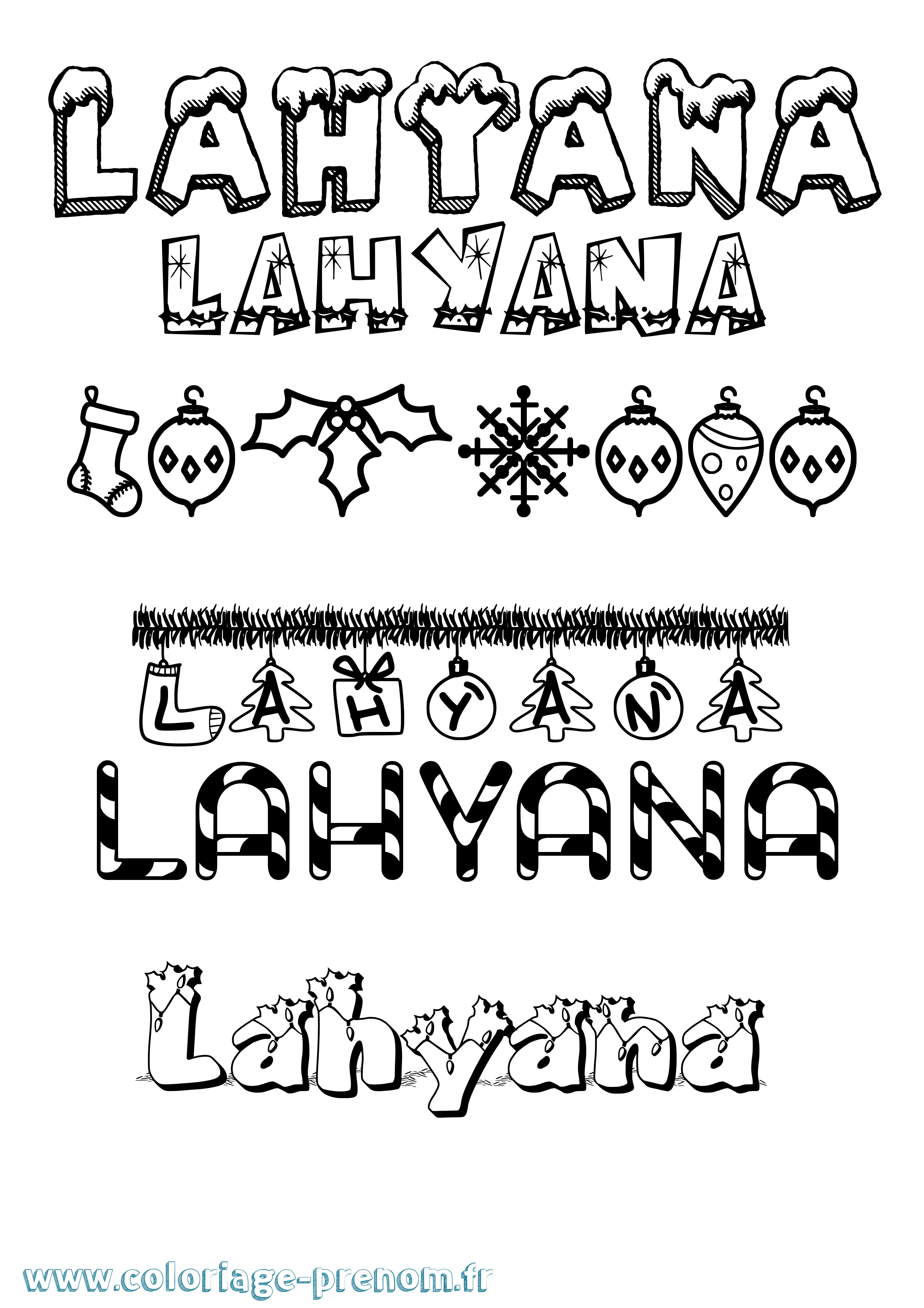 Coloriage prénom Lahyana Noël