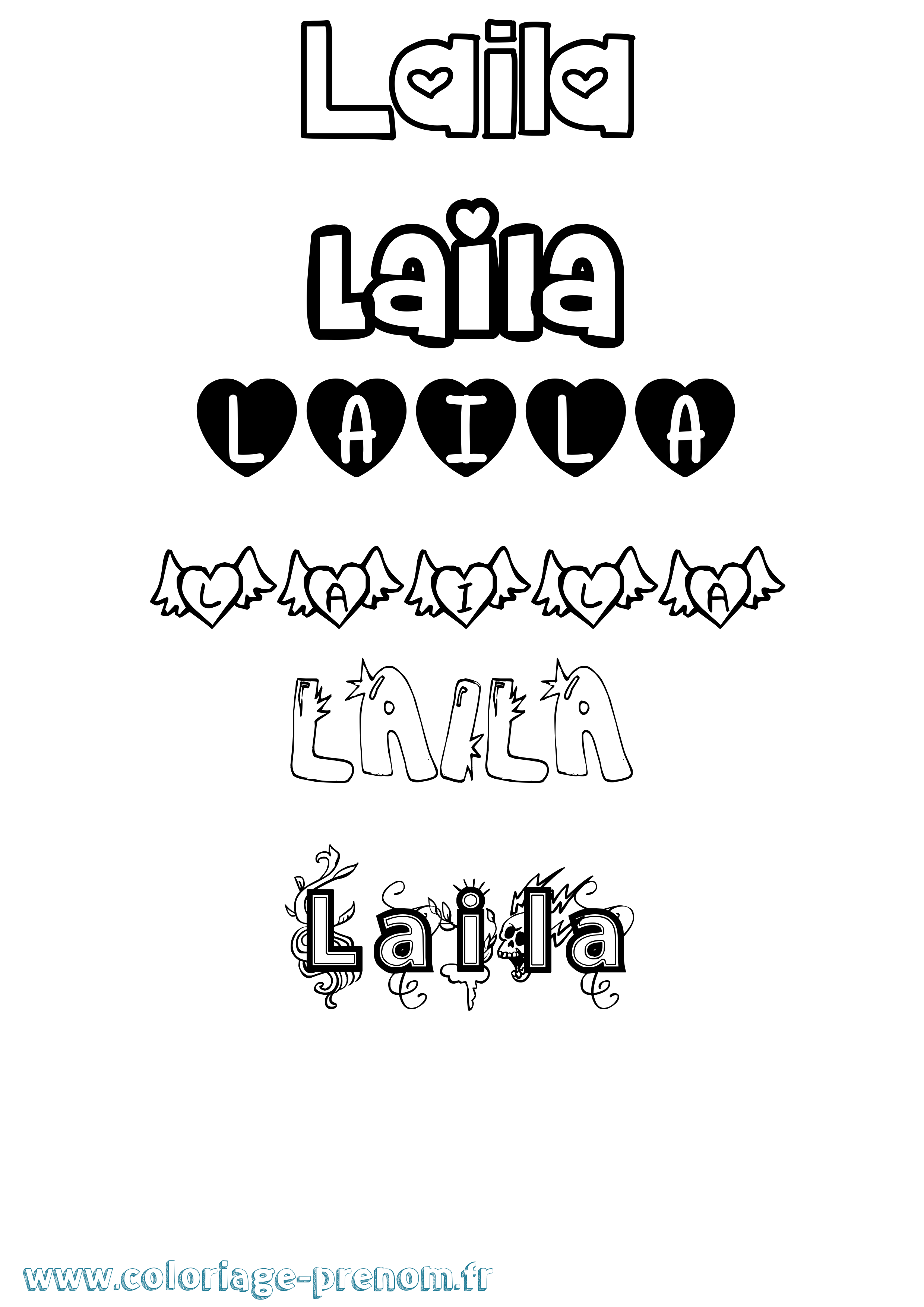 Coloriage prénom Laila Girly