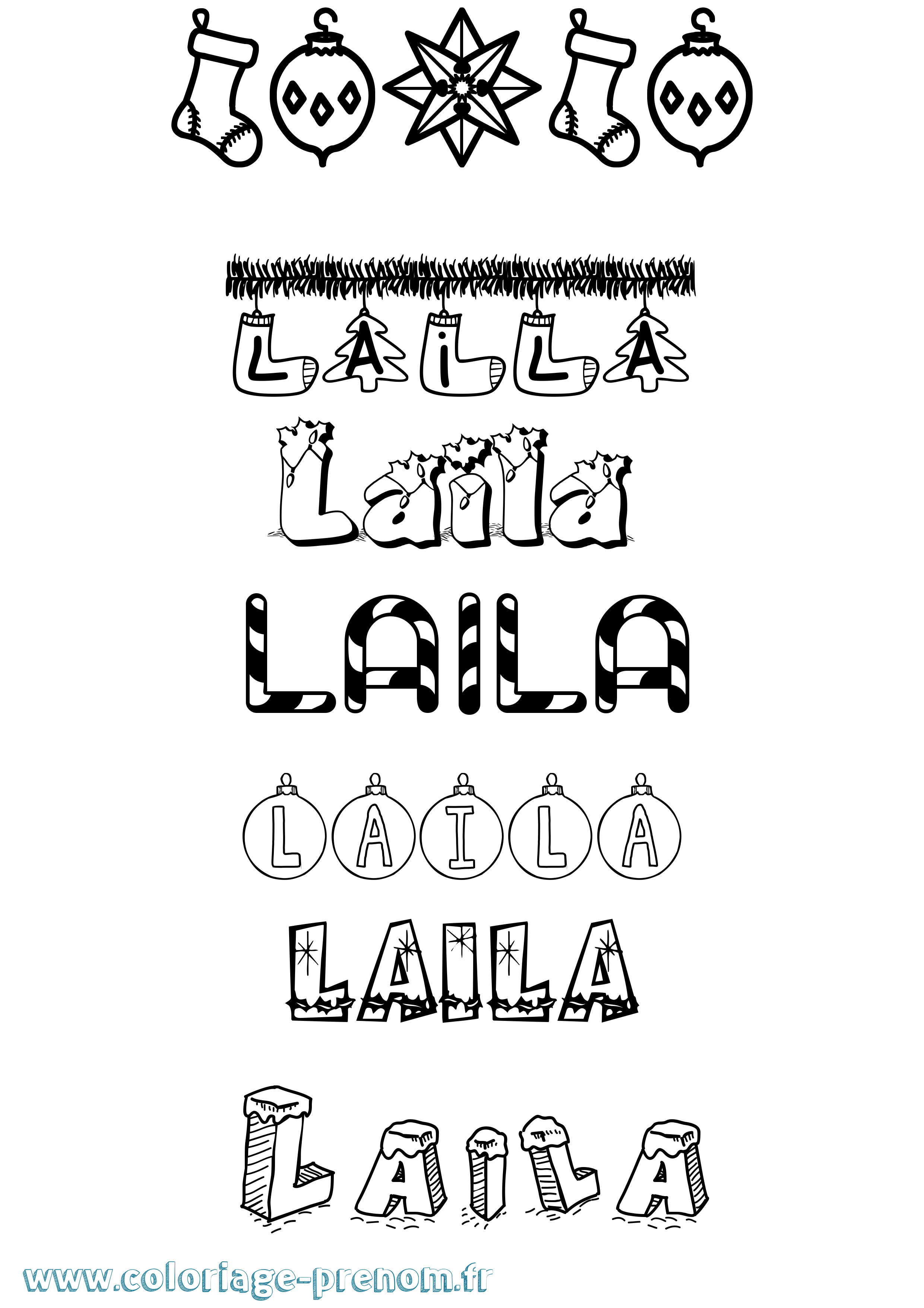 Coloriage prénom Laila Noël