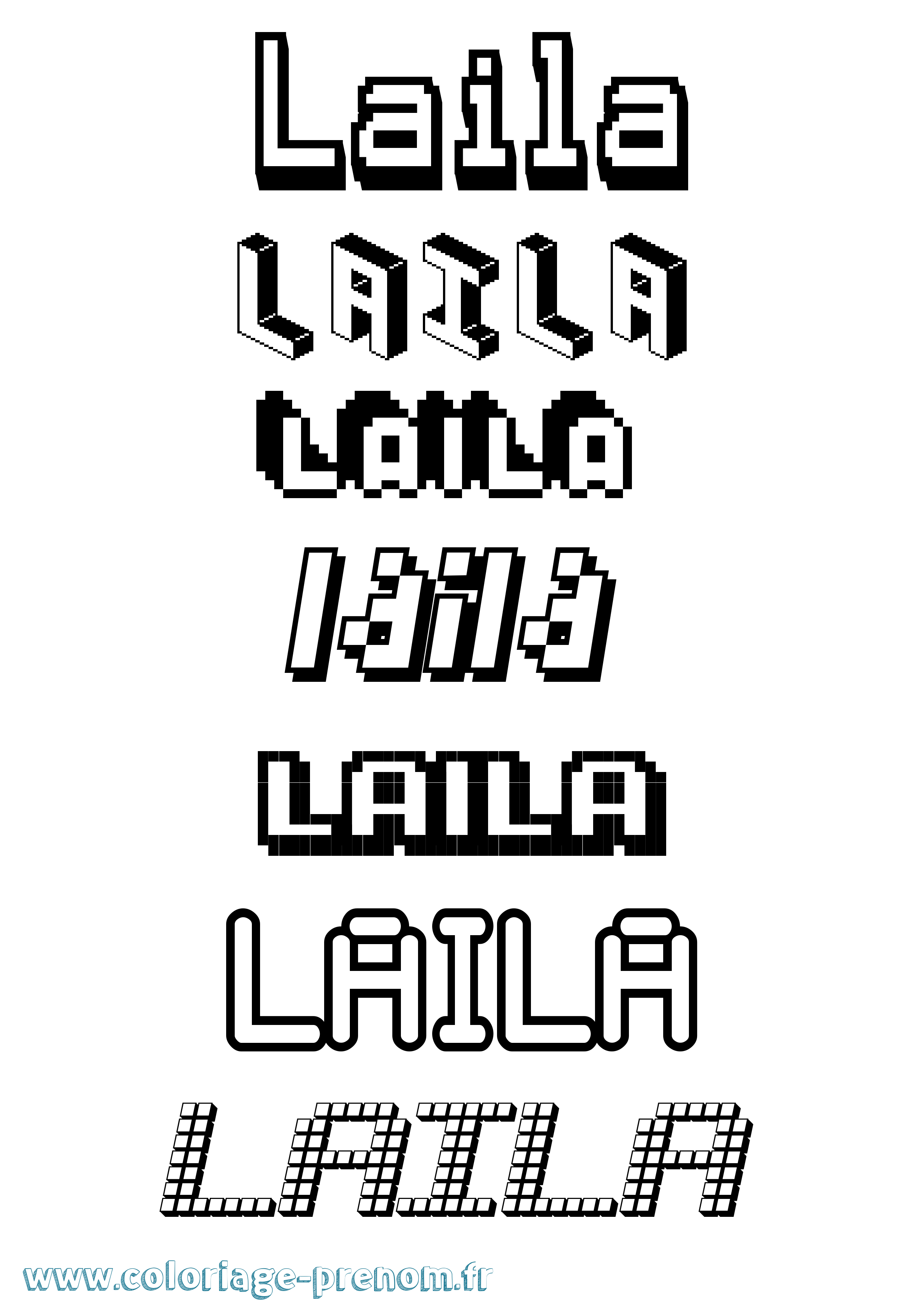 Coloriage prénom Laila Pixel