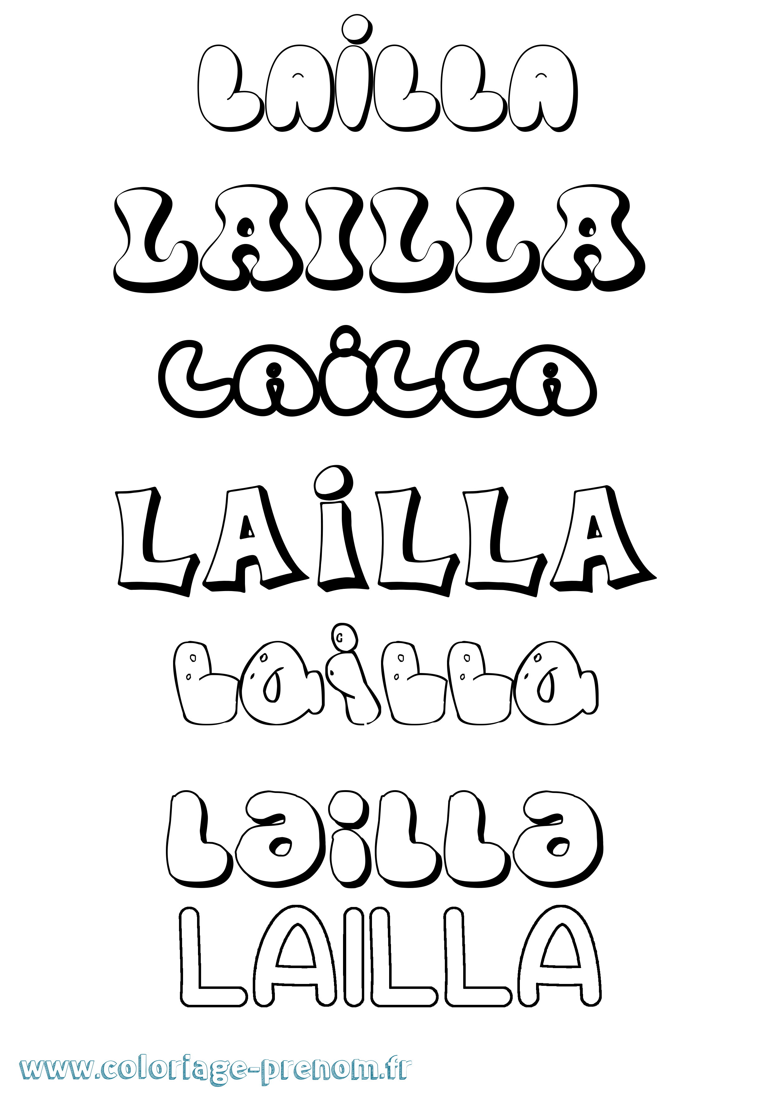 Coloriage prénom Lailla Bubble