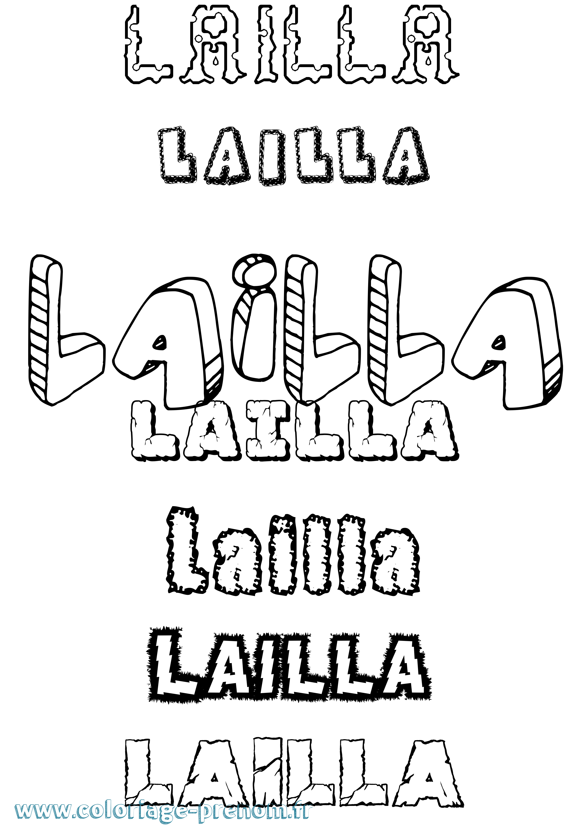 Coloriage prénom Lailla Destructuré