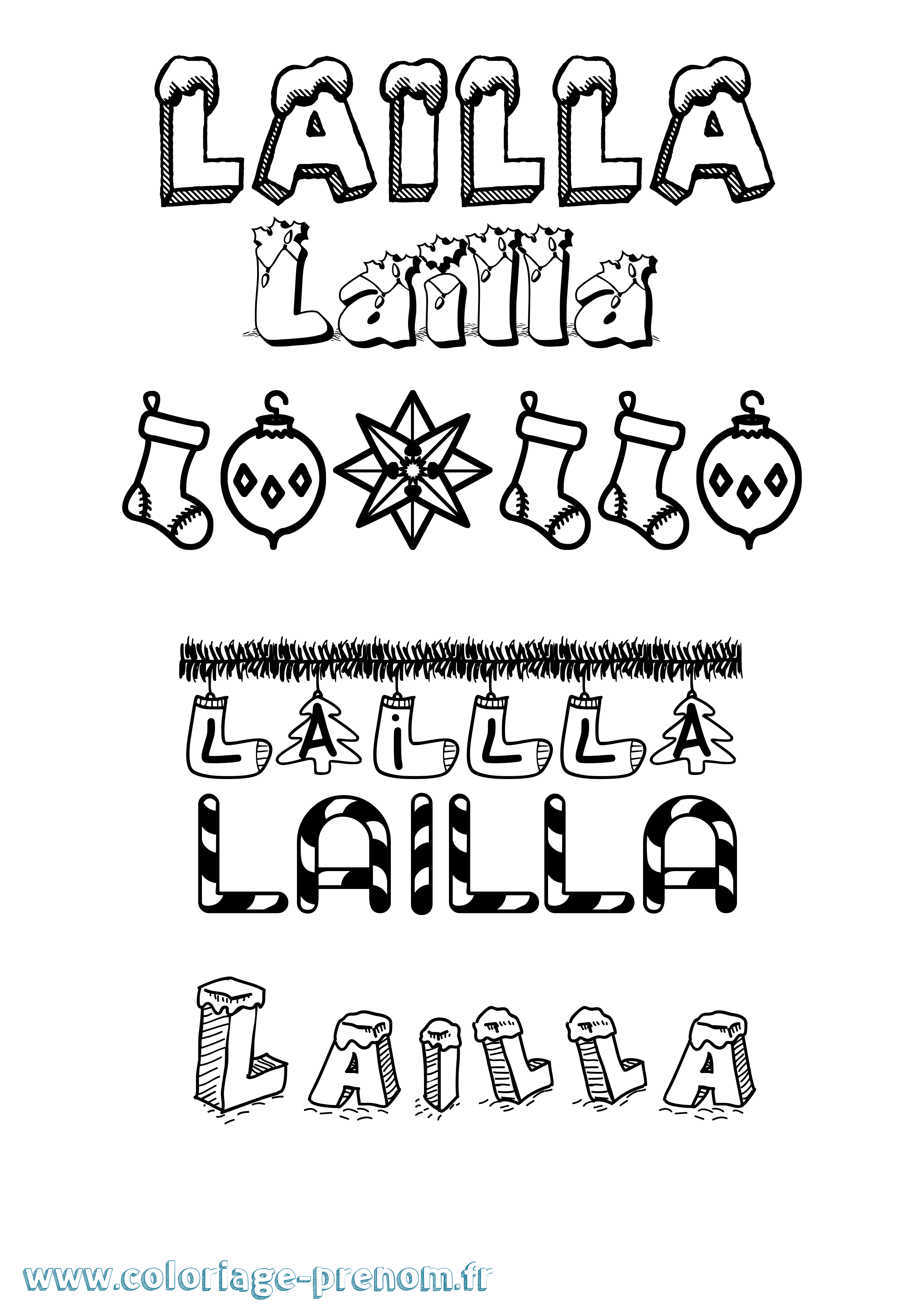 Coloriage prénom Lailla Noël