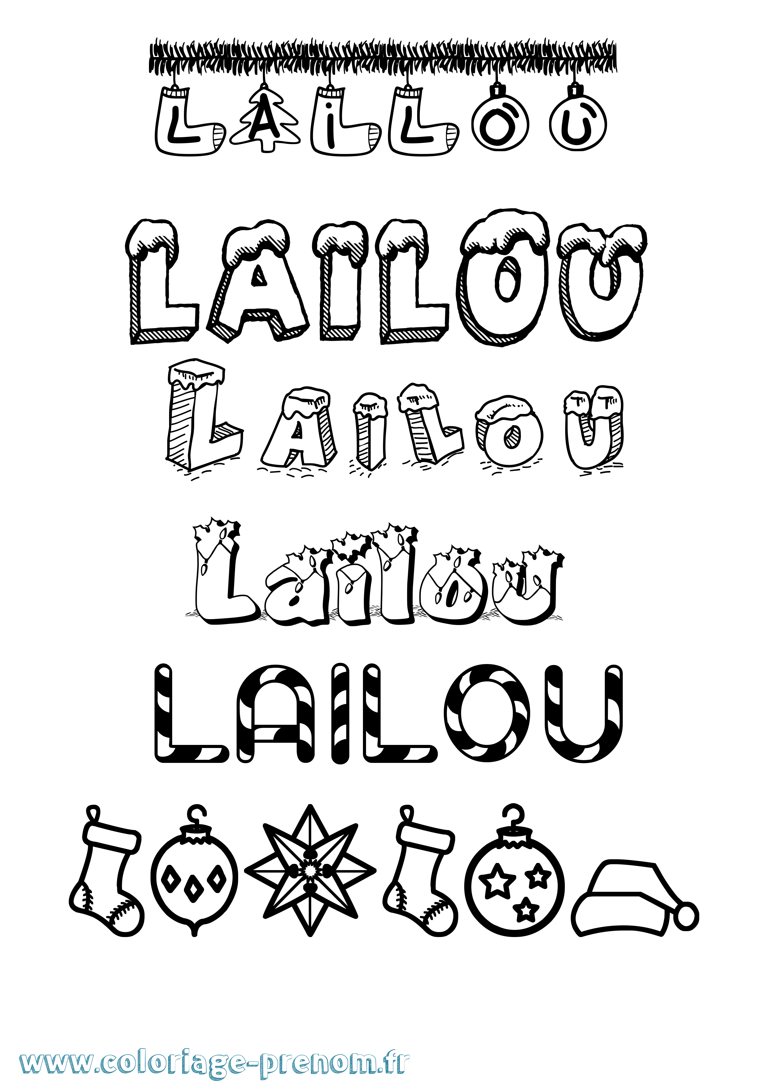 Coloriage prénom Lailou Noël
