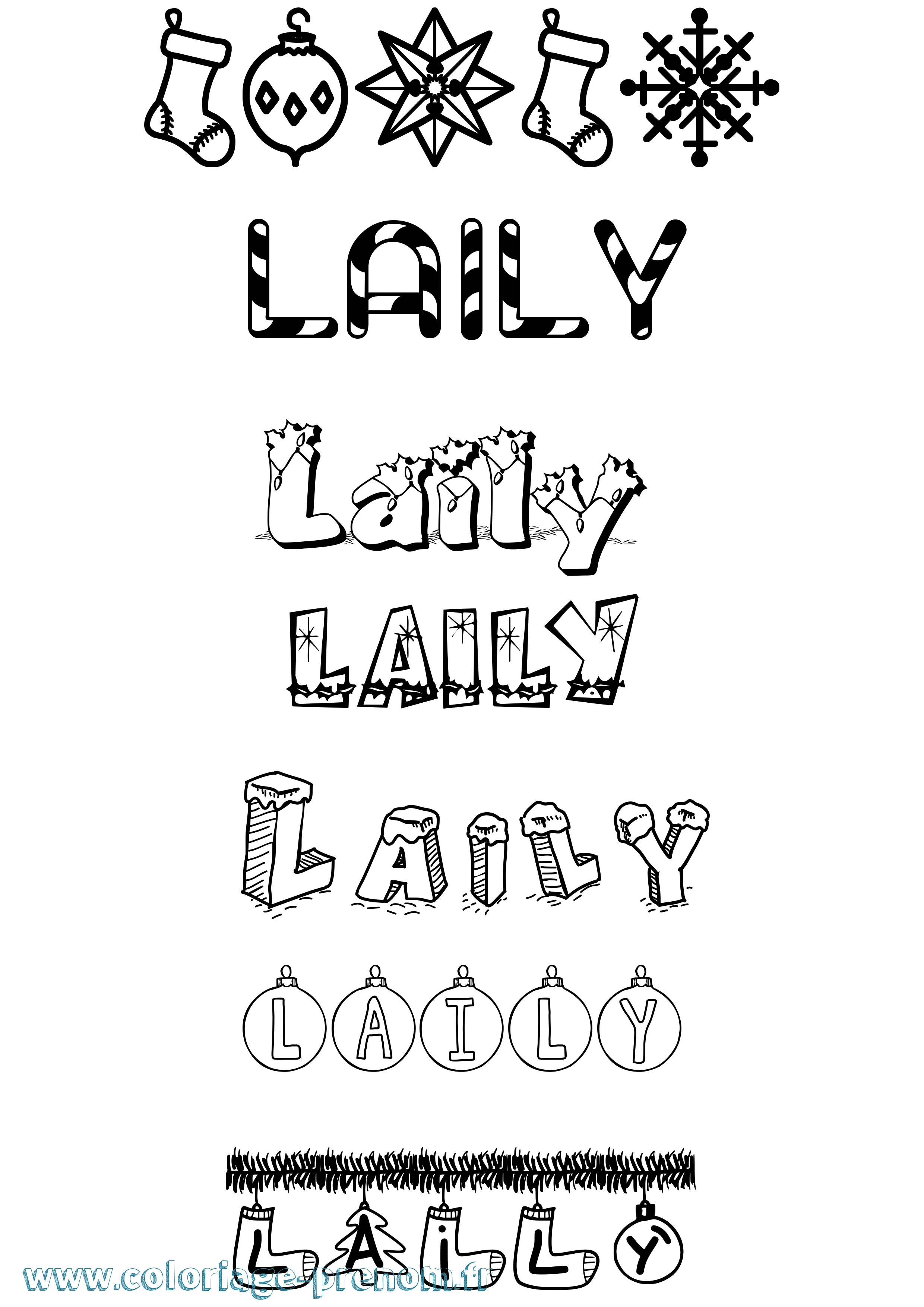 Coloriage prénom Laily Noël
