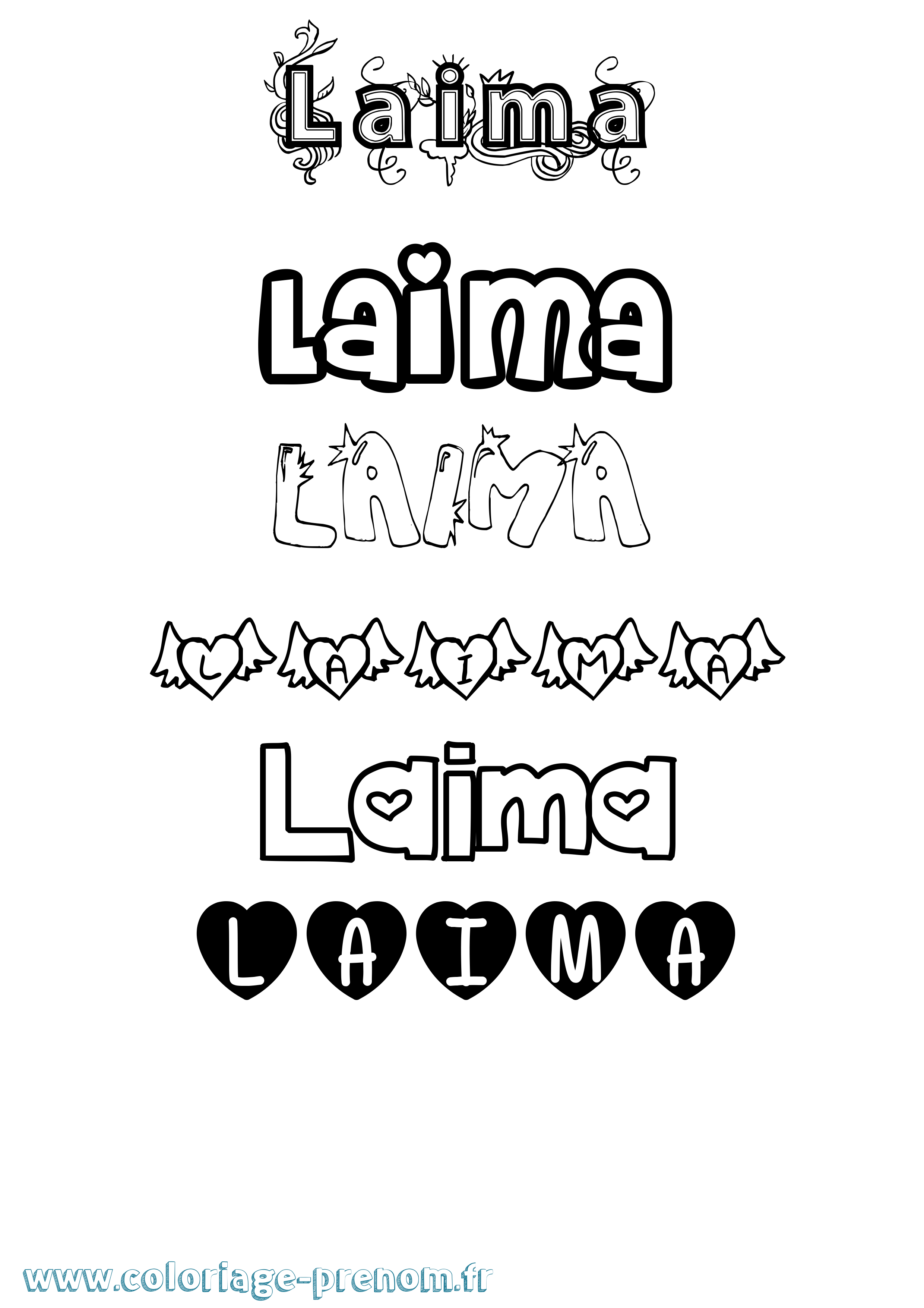 Coloriage prénom Laima Girly