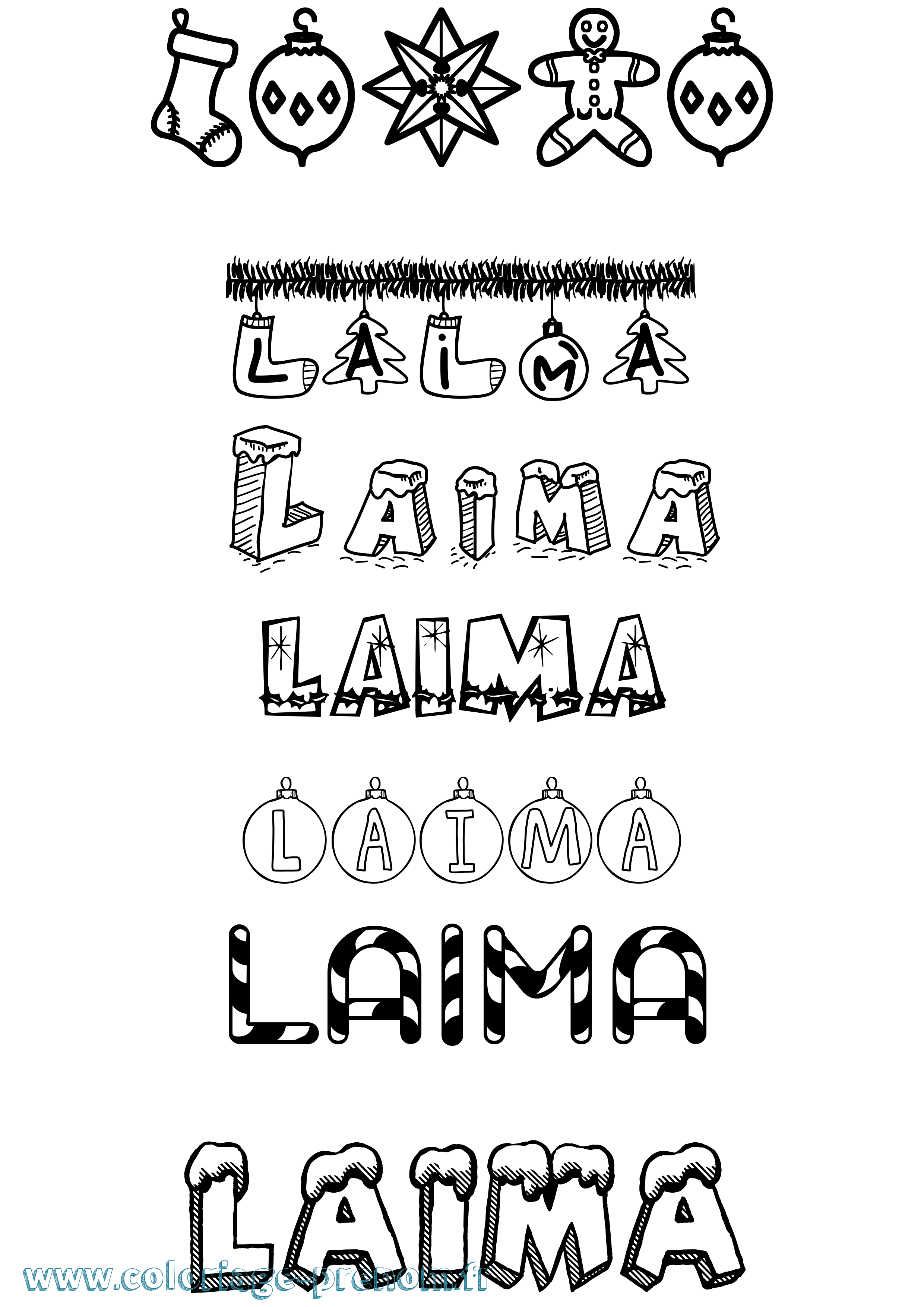 Coloriage Laima Noël Coloriage prénom Laima Noël