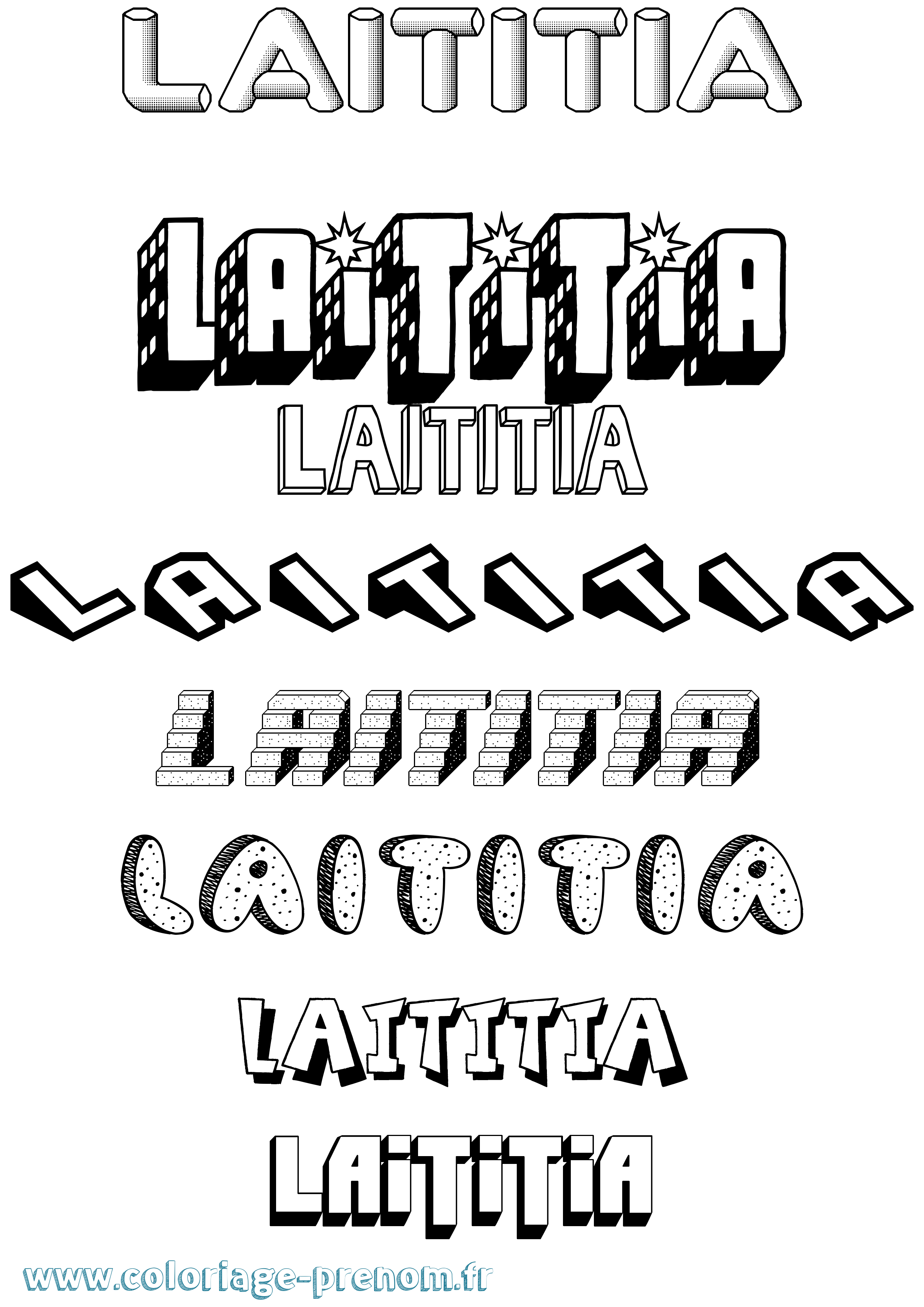 Coloriage Laititia Effet 3D Coloriage prénom Laititia Effet 3D