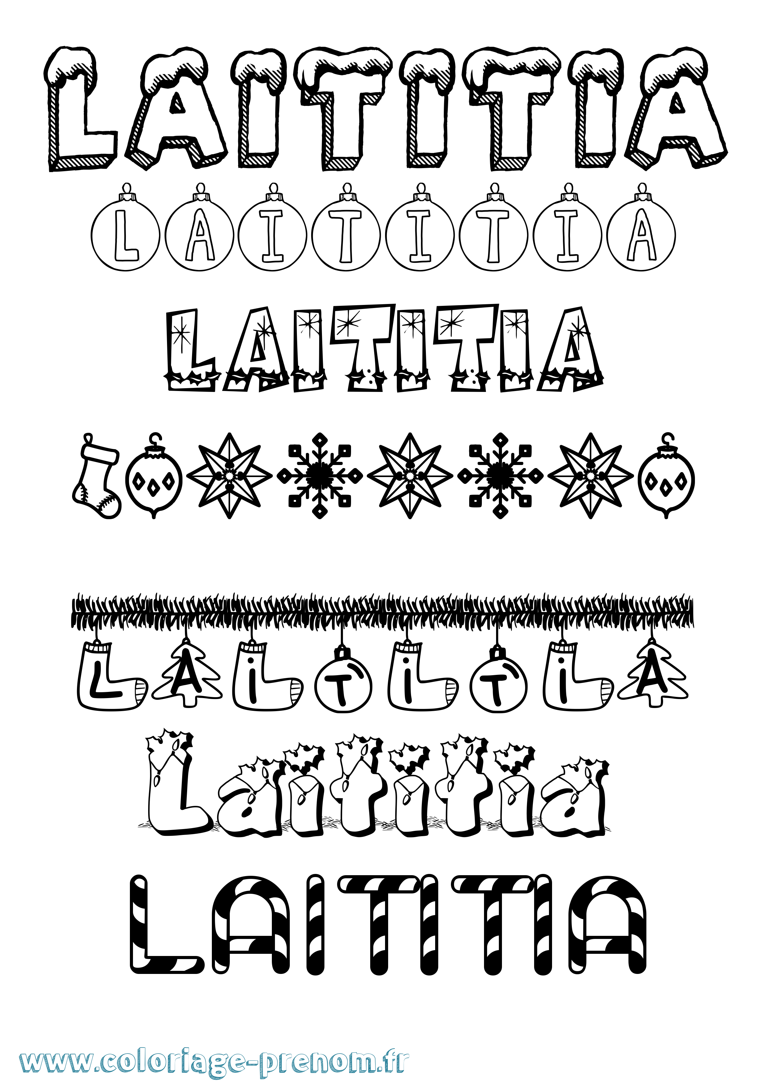 Coloriage Laititia Noël Coloriage prénom Laititia Noël