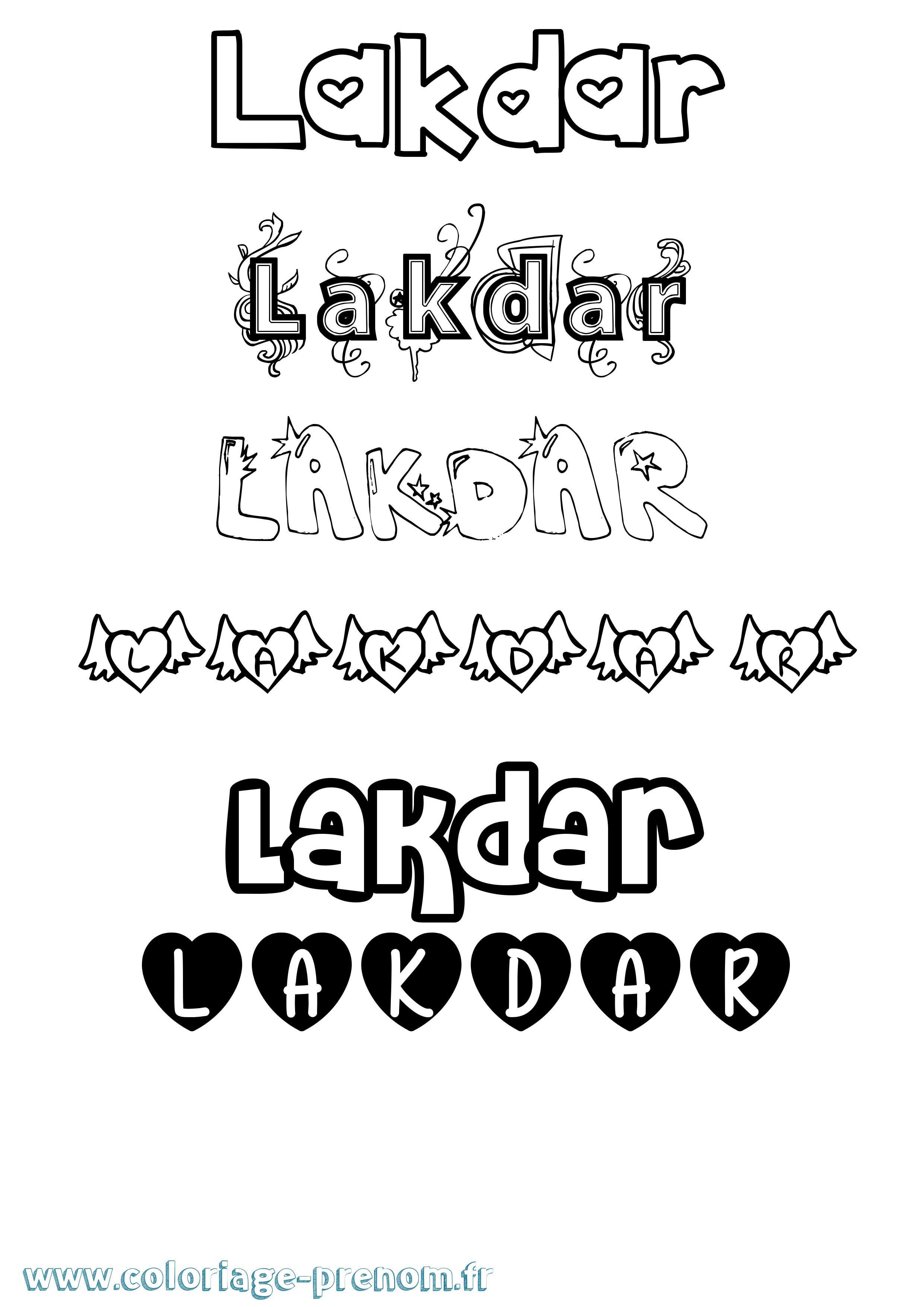 Coloriage prénom Lakdar Girly