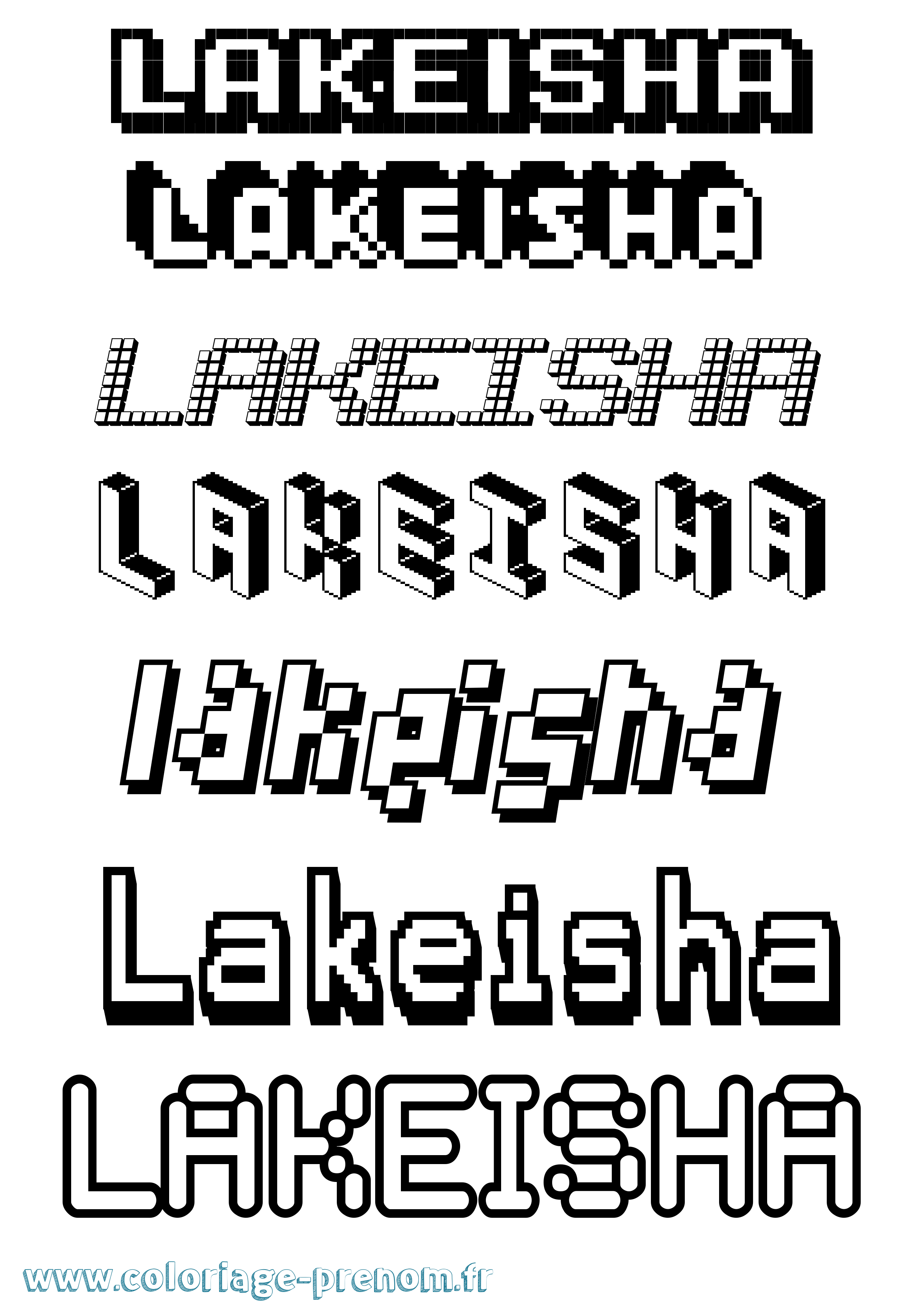 Coloriage prénom Lakeisha Pixel