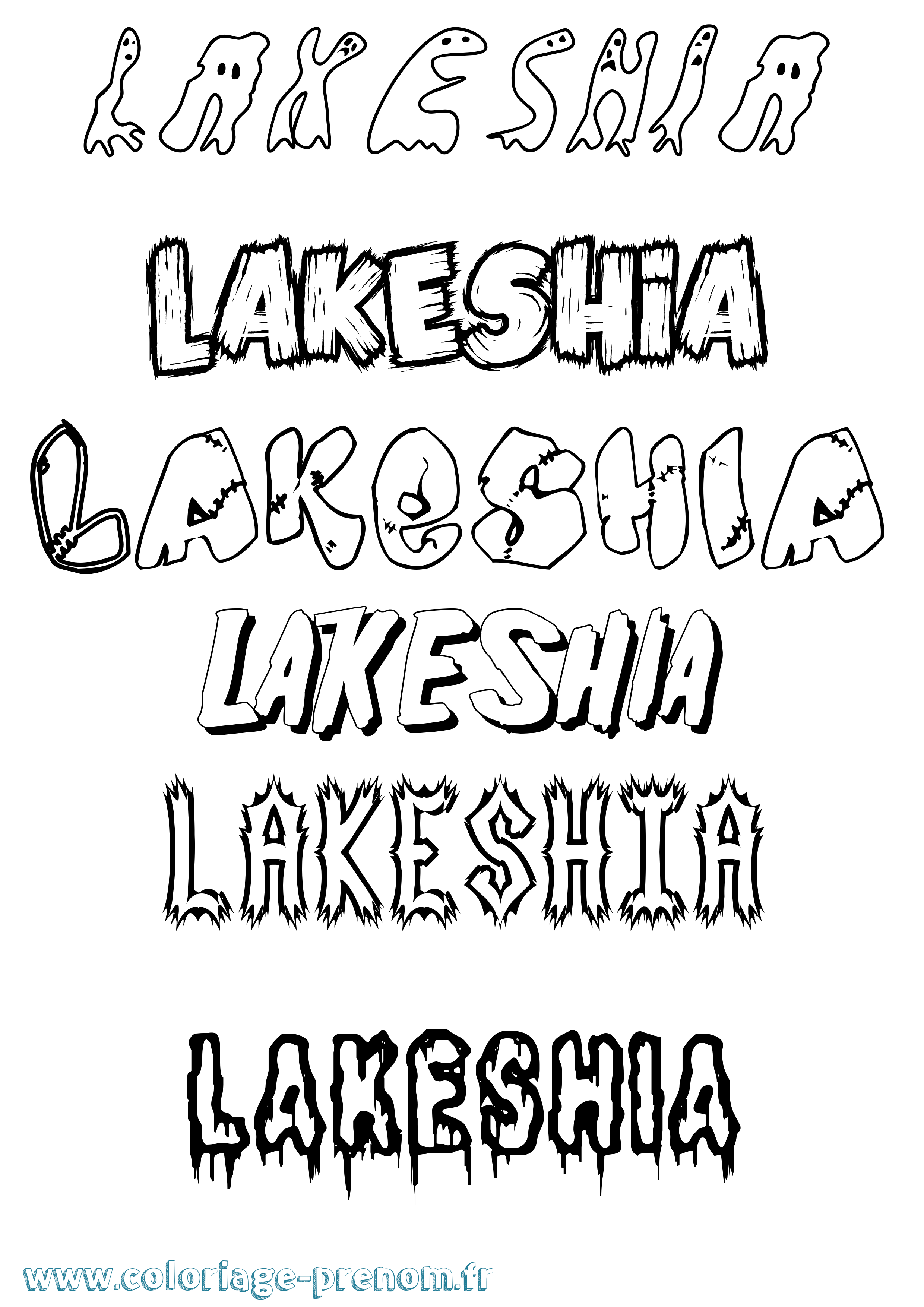 Coloriage Lakeshia Frisson Coloriage prénom Lakeshia Frisson