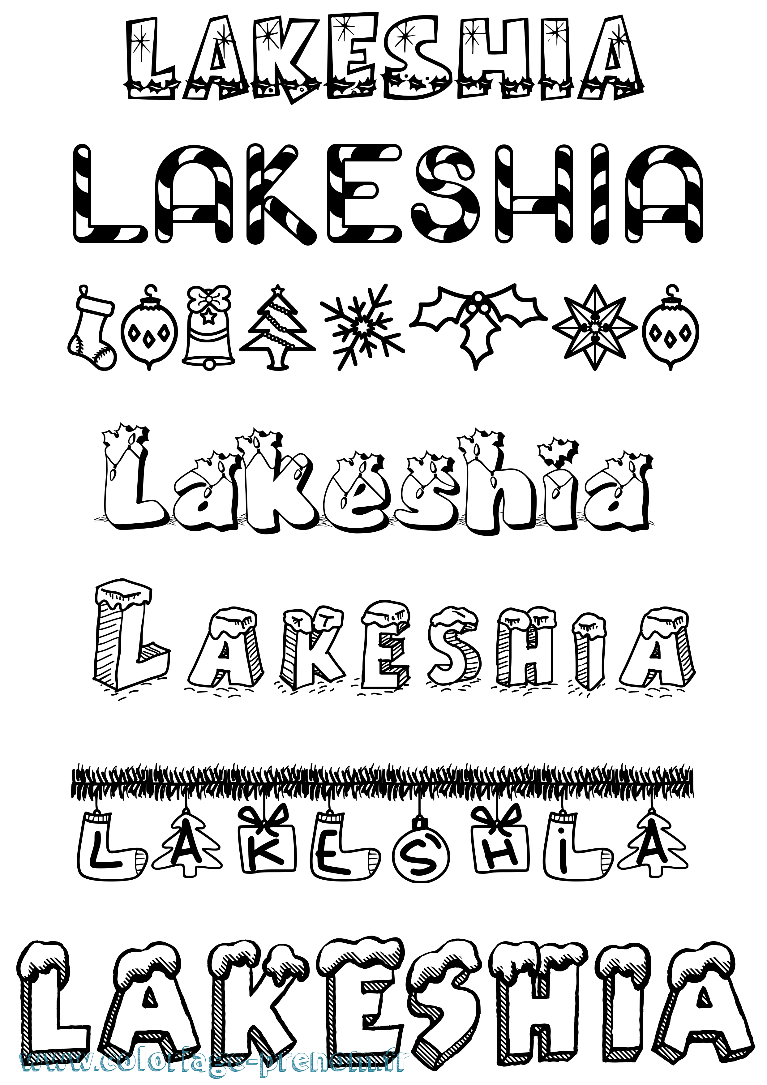 Coloriage Lakeshia Noël Coloriage prénom Lakeshia Noël