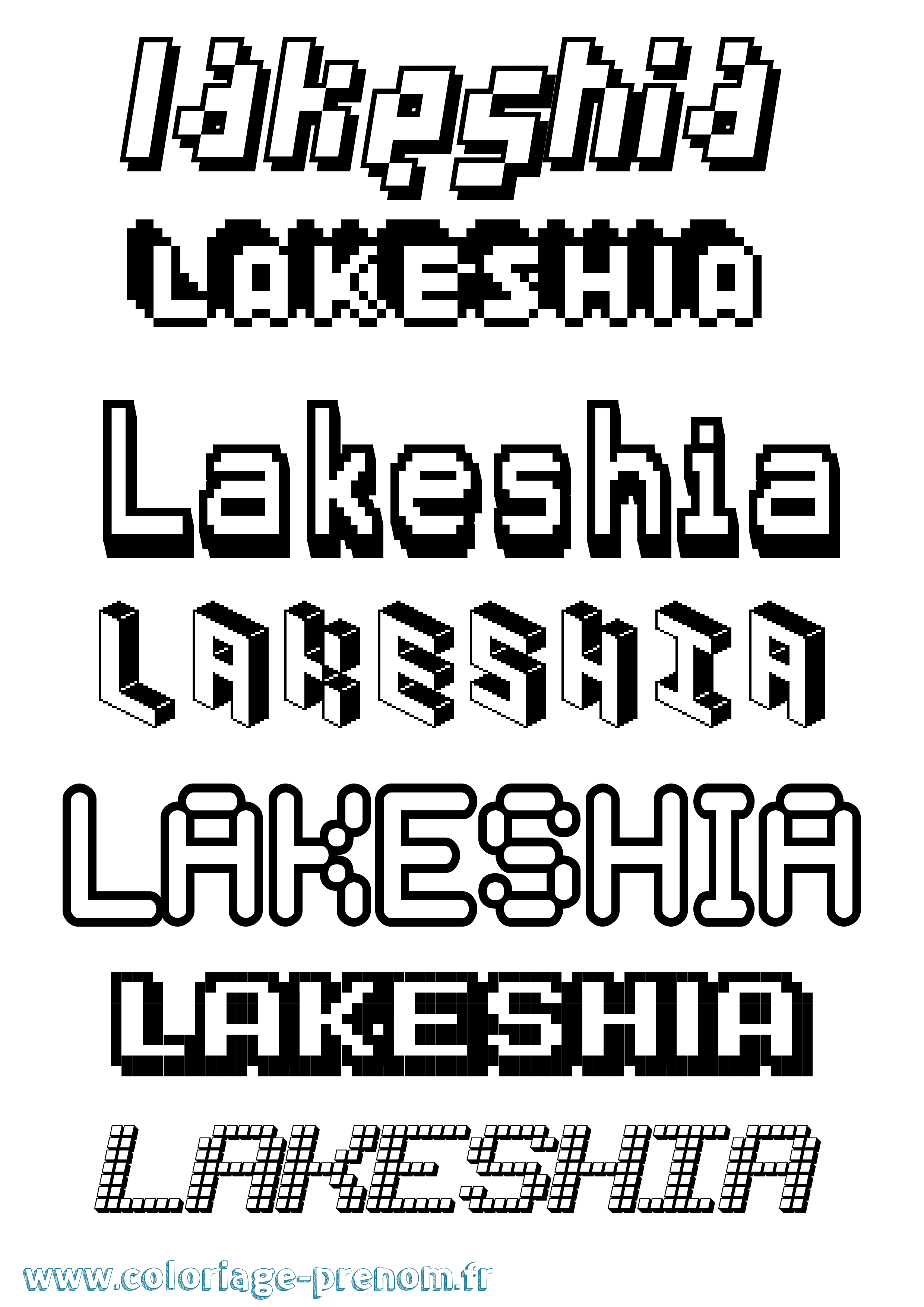 Coloriage prénom Lakeshia Pixel