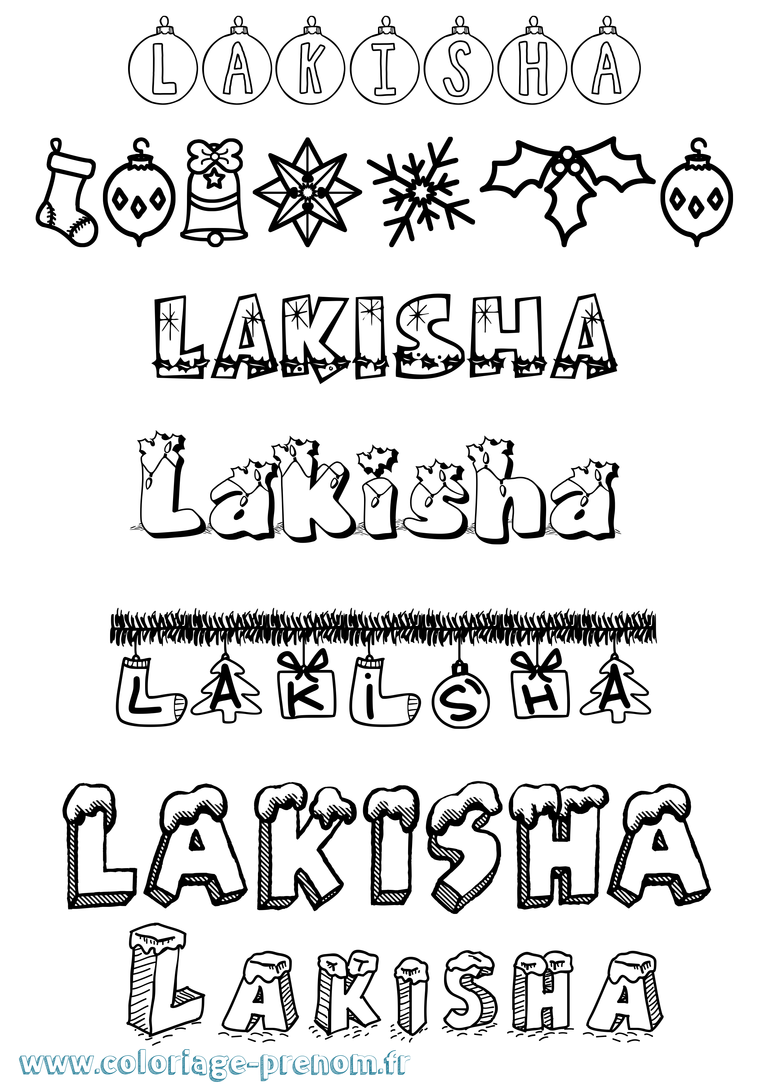 Coloriage Lakisha Noël Coloriage prénom Lakisha Noël