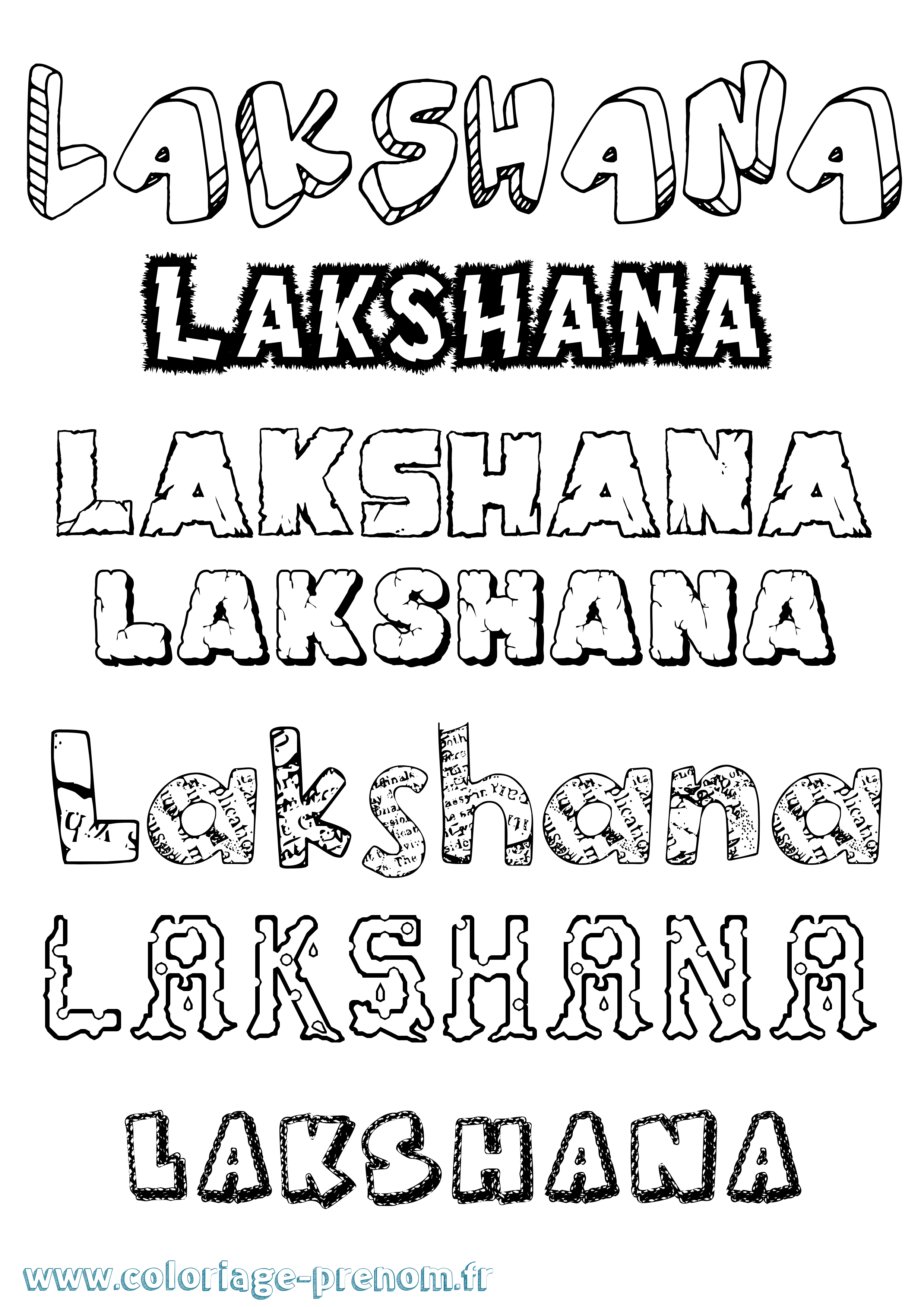 Coloriage prénom Lakshana Destructuré