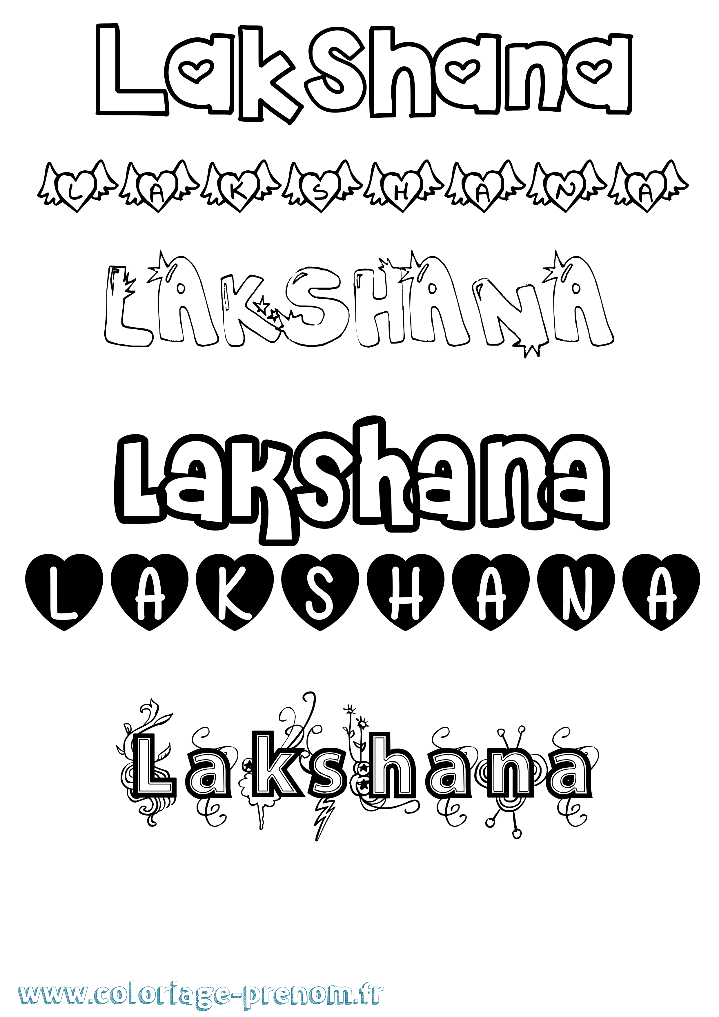 Coloriage prénom Lakshana Girly