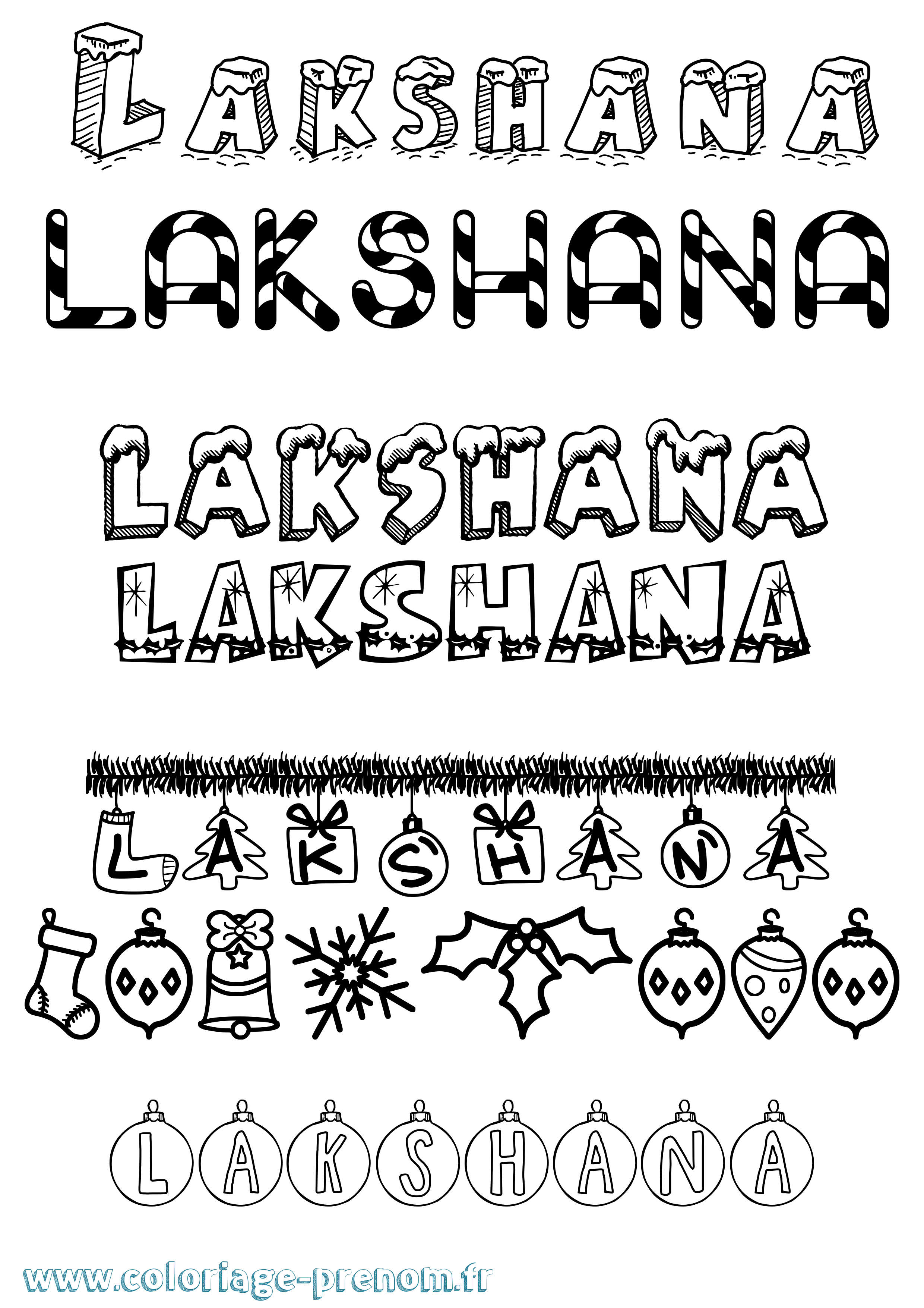 Coloriage prénom Lakshana Noël
