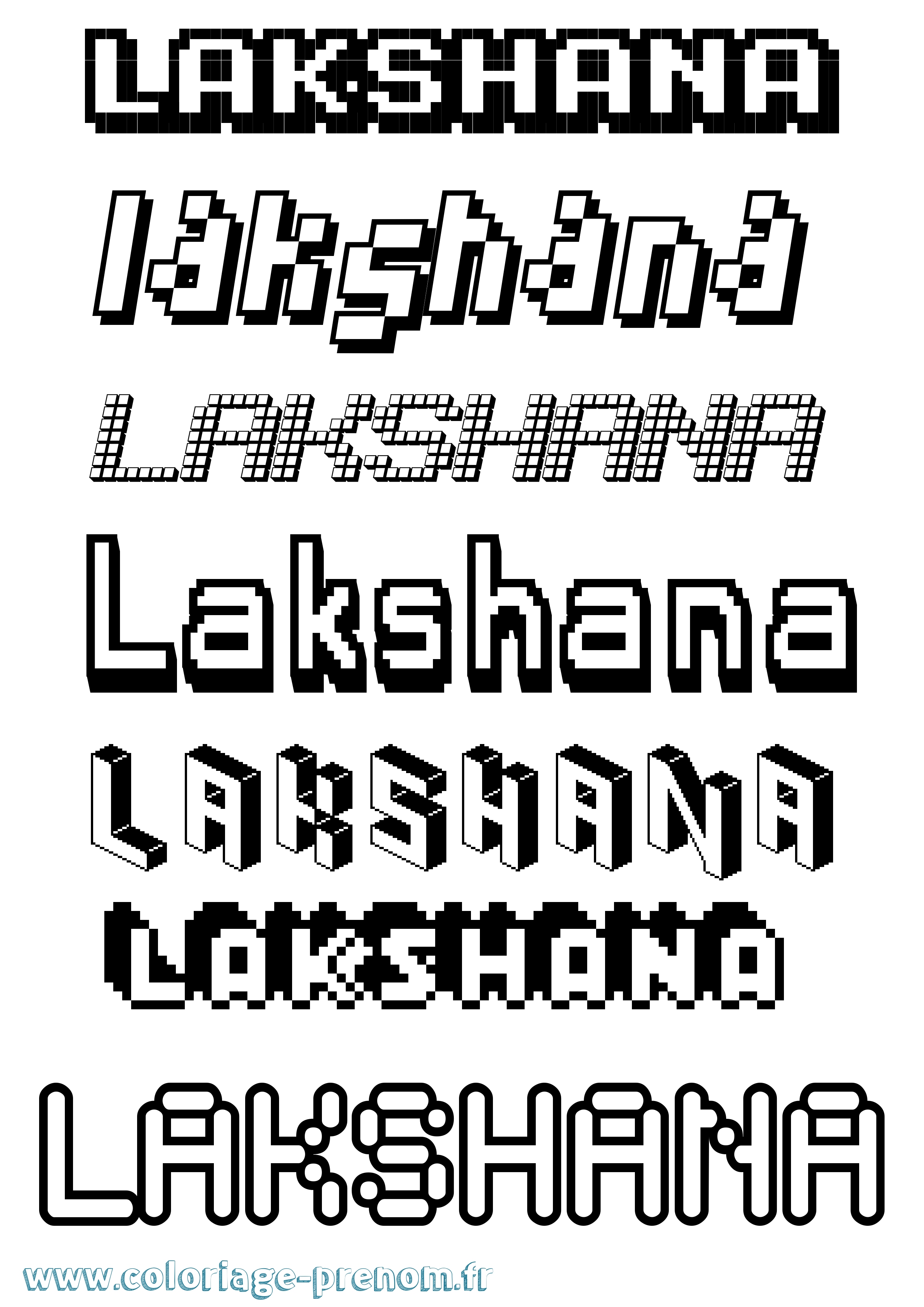 Coloriage prénom Lakshana Pixel
