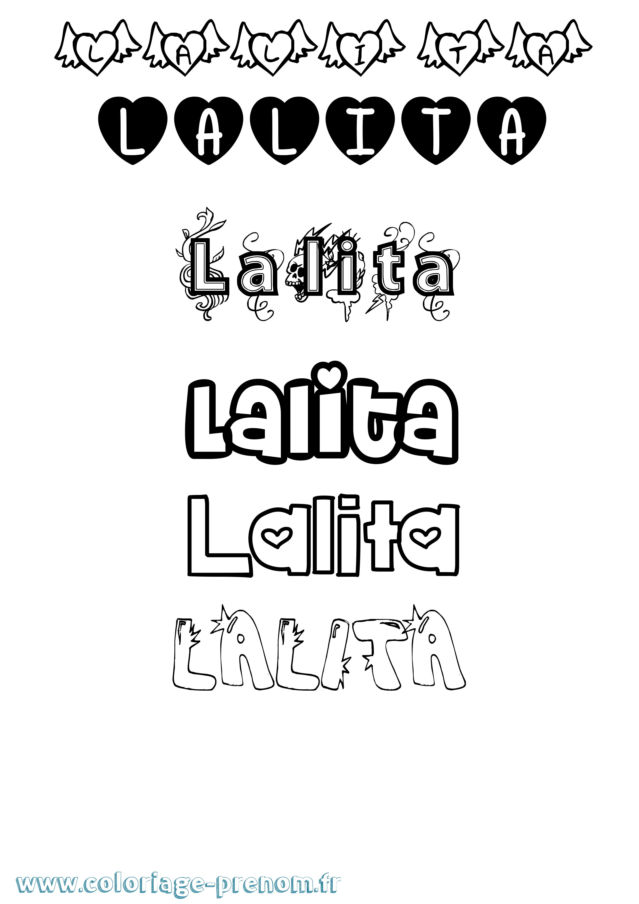 Coloriage prénom Lalita Girly