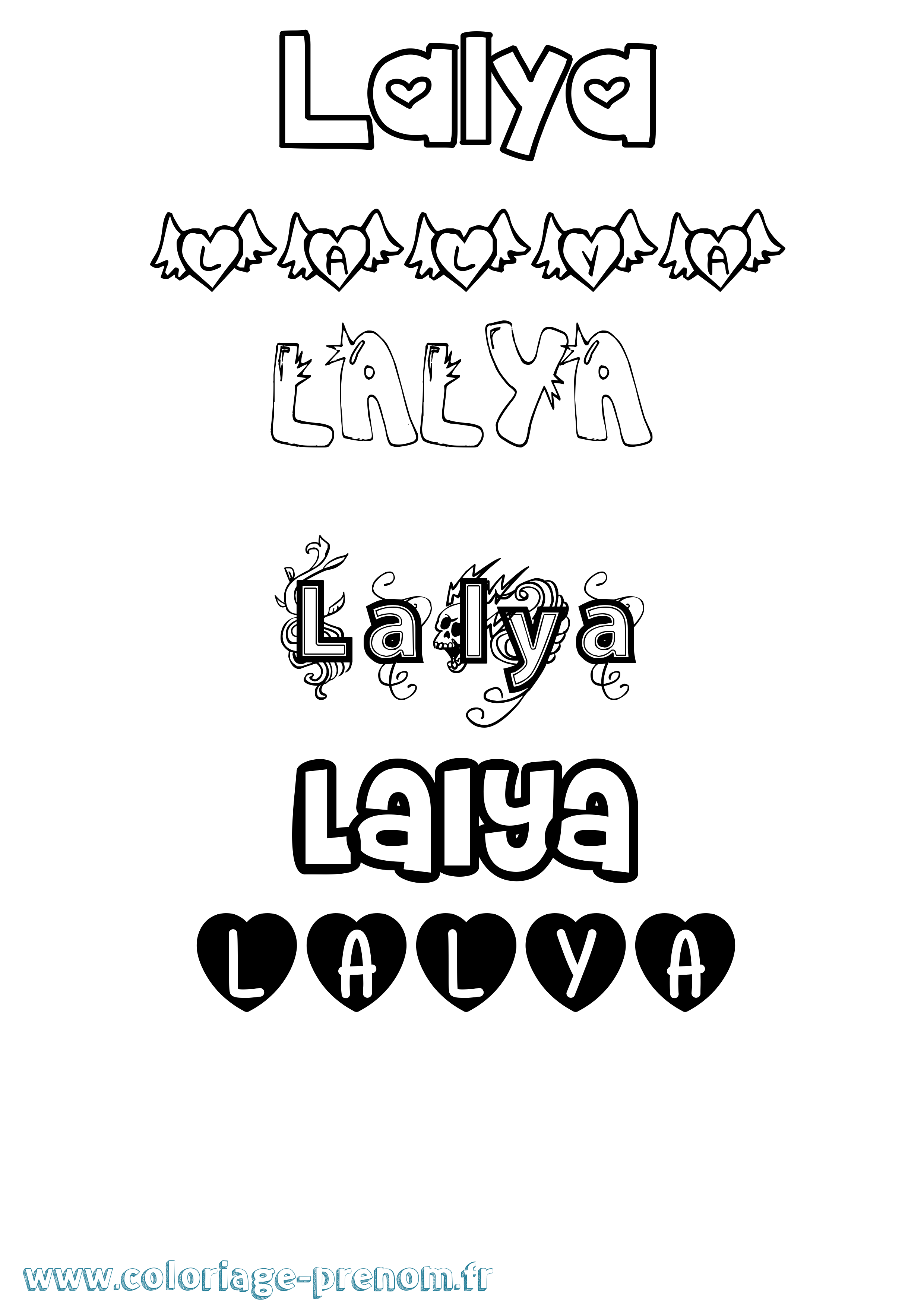 Coloriage prénom Lalya Girly