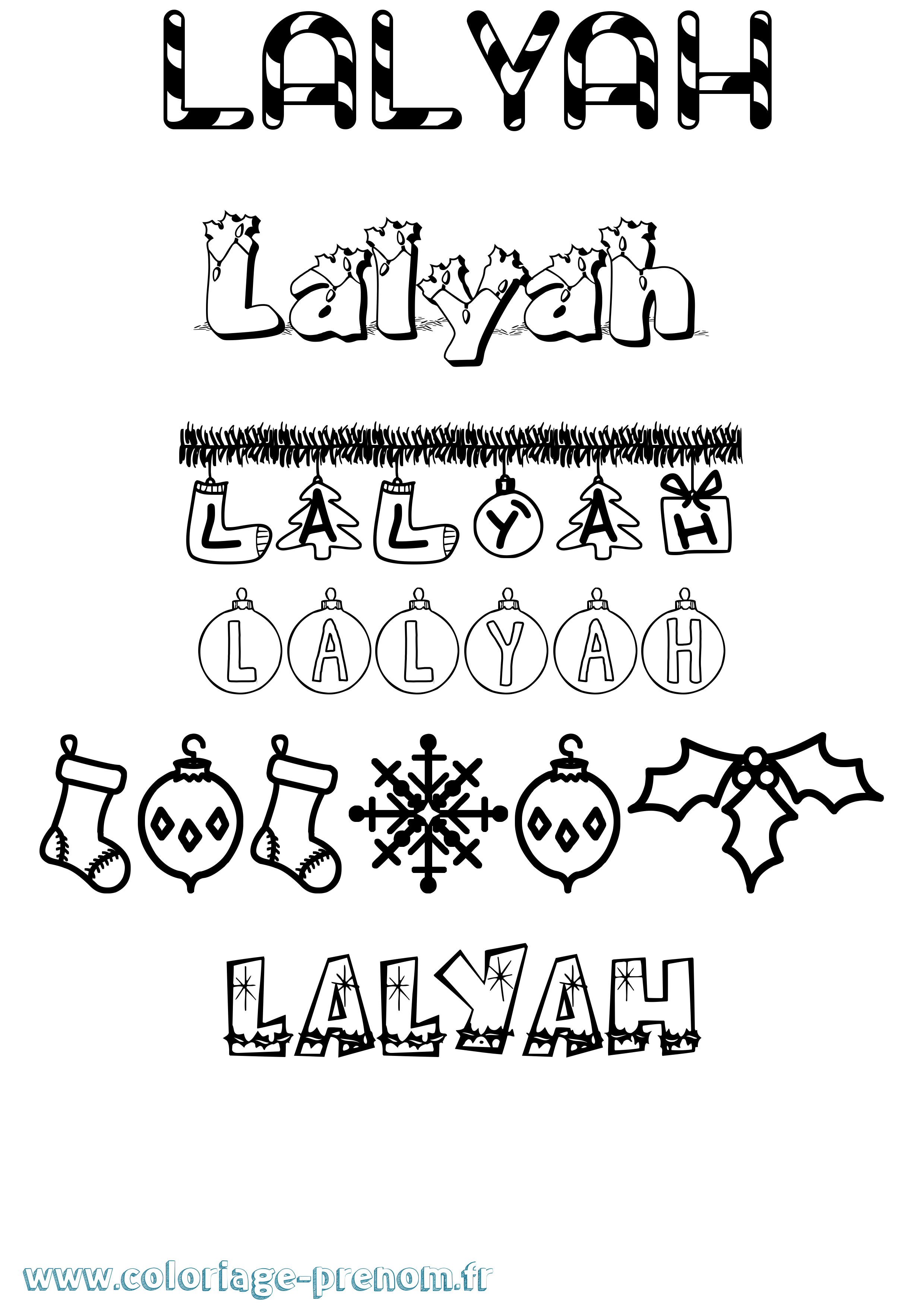 Coloriage Lalyah Noël Coloriage prénom Lalyah Noël