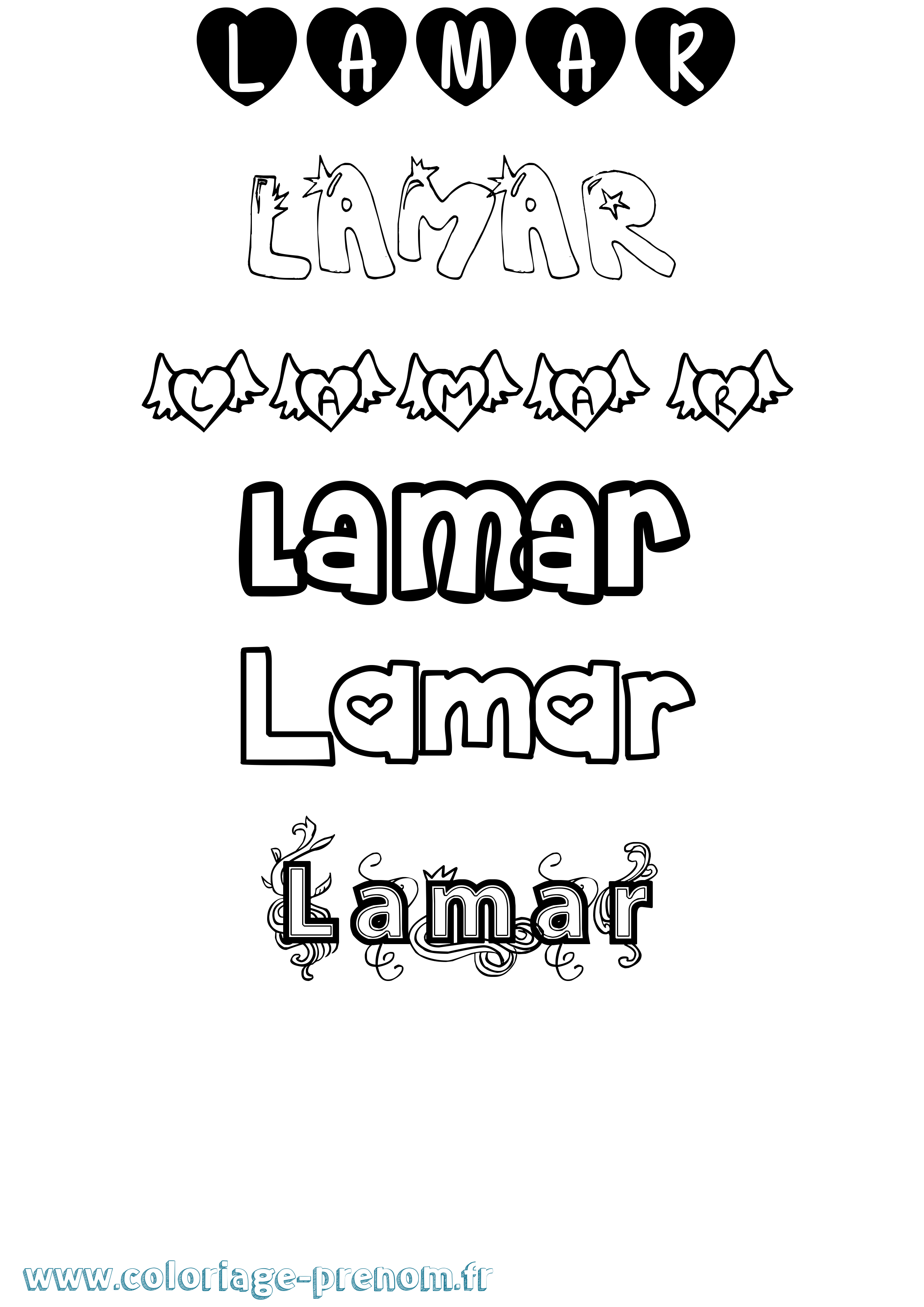 Coloriage prénom Lamar Girly
