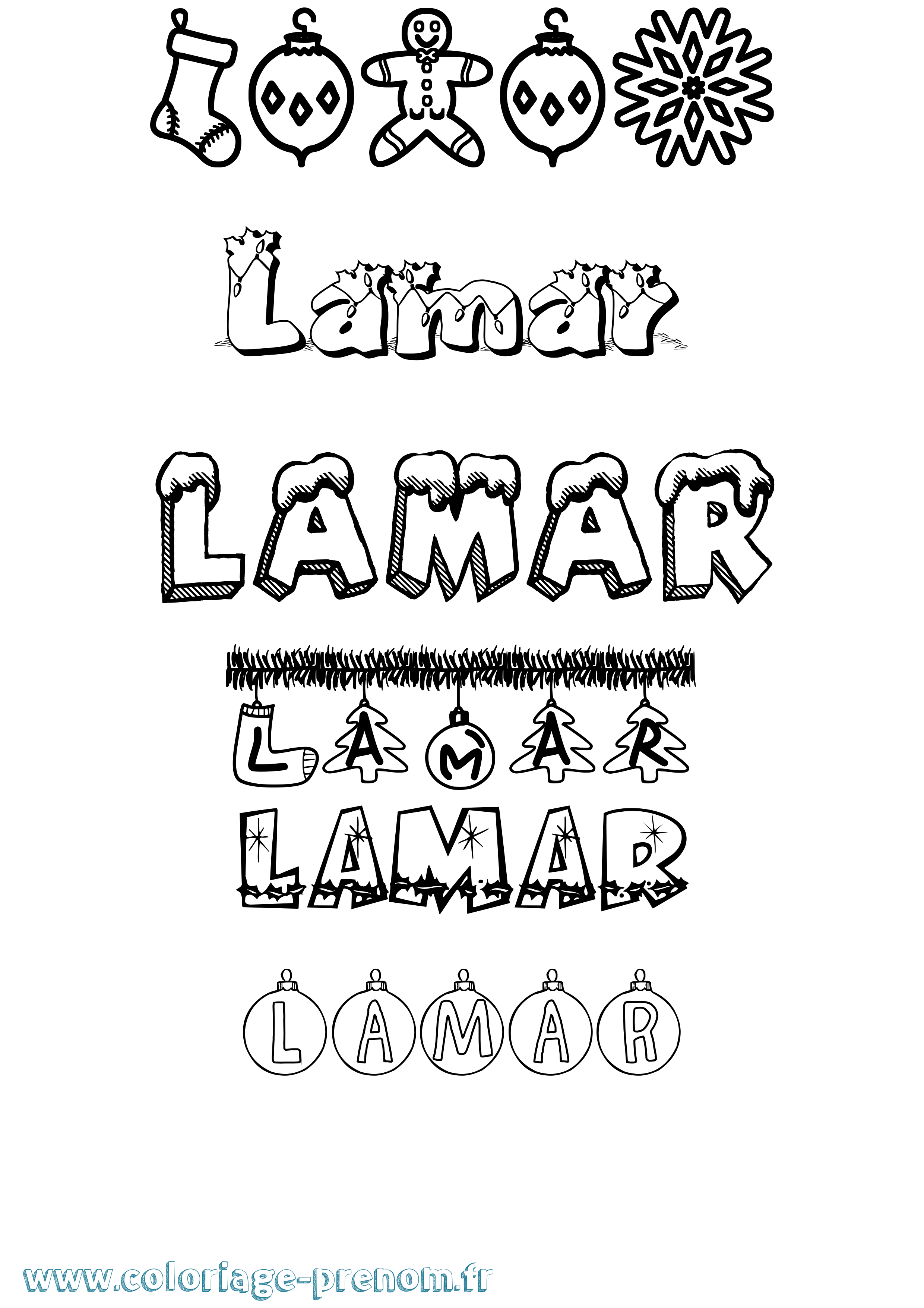 Coloriage prénom Lamar Noël