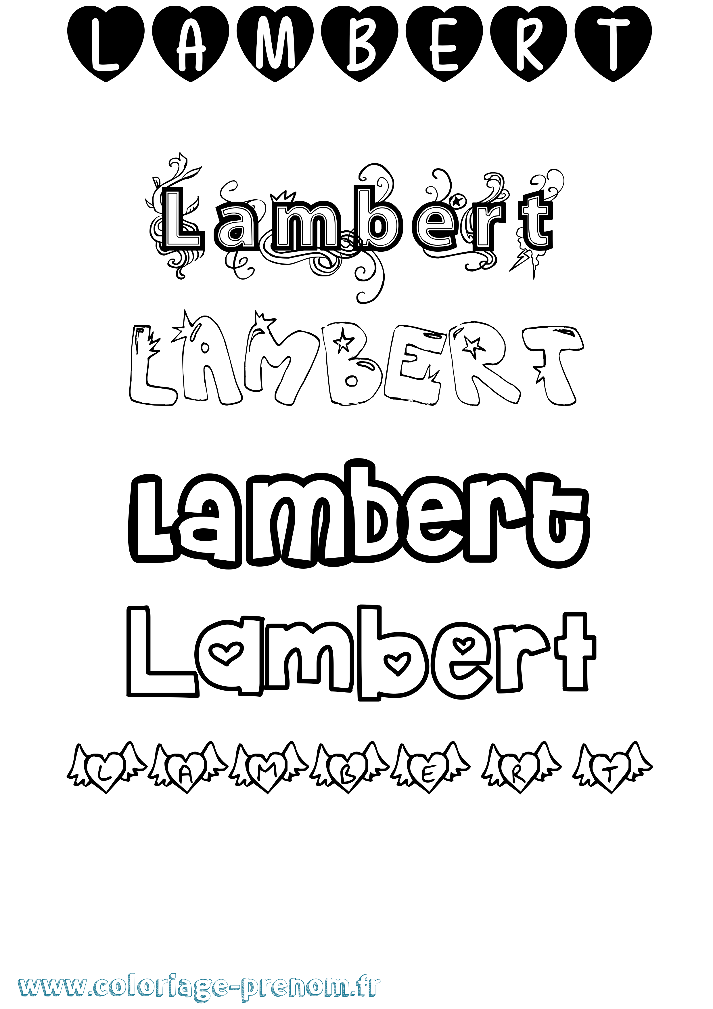 Coloriage prénom Lambert Girly