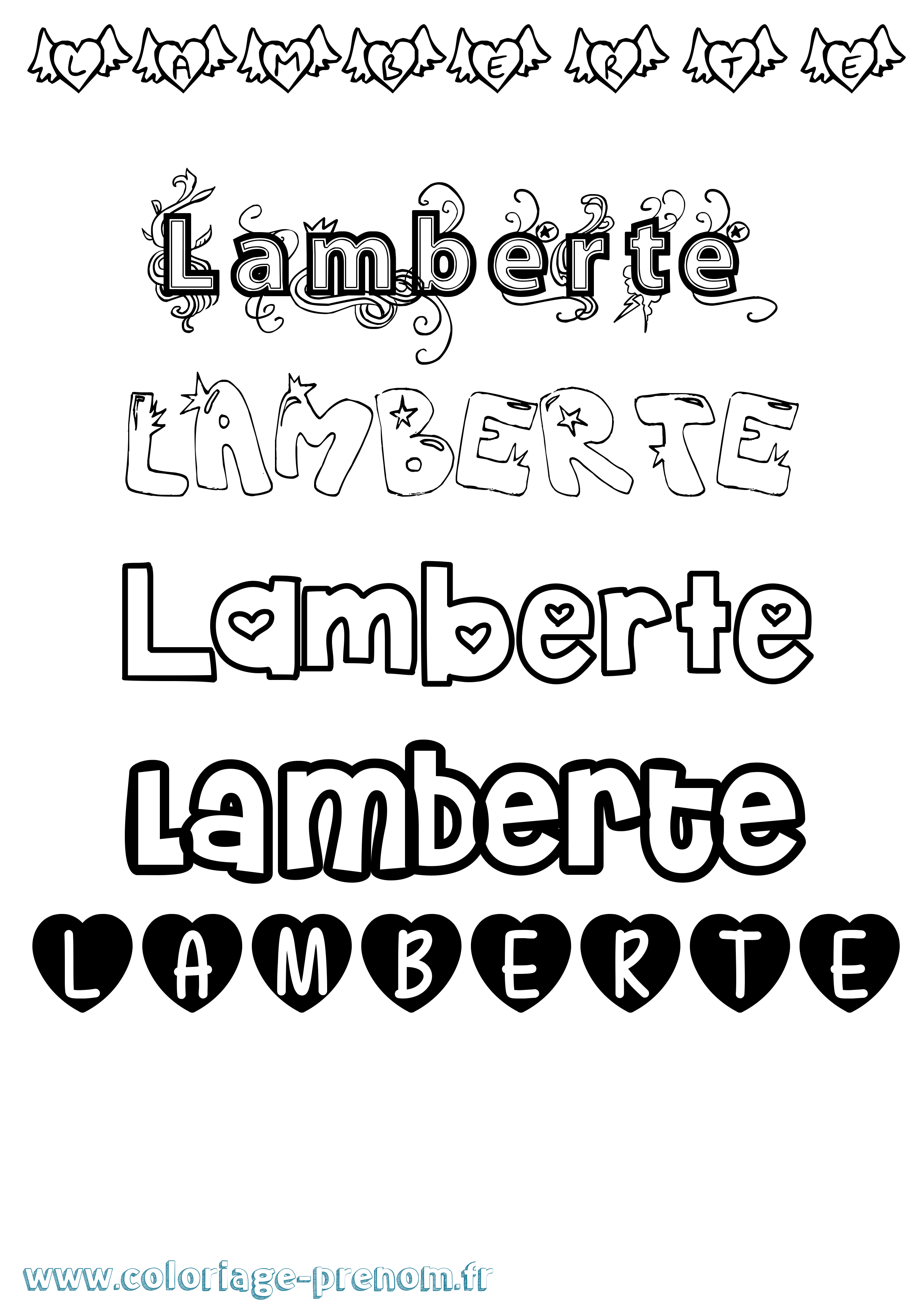 Coloriage prénom Lamberte Girly