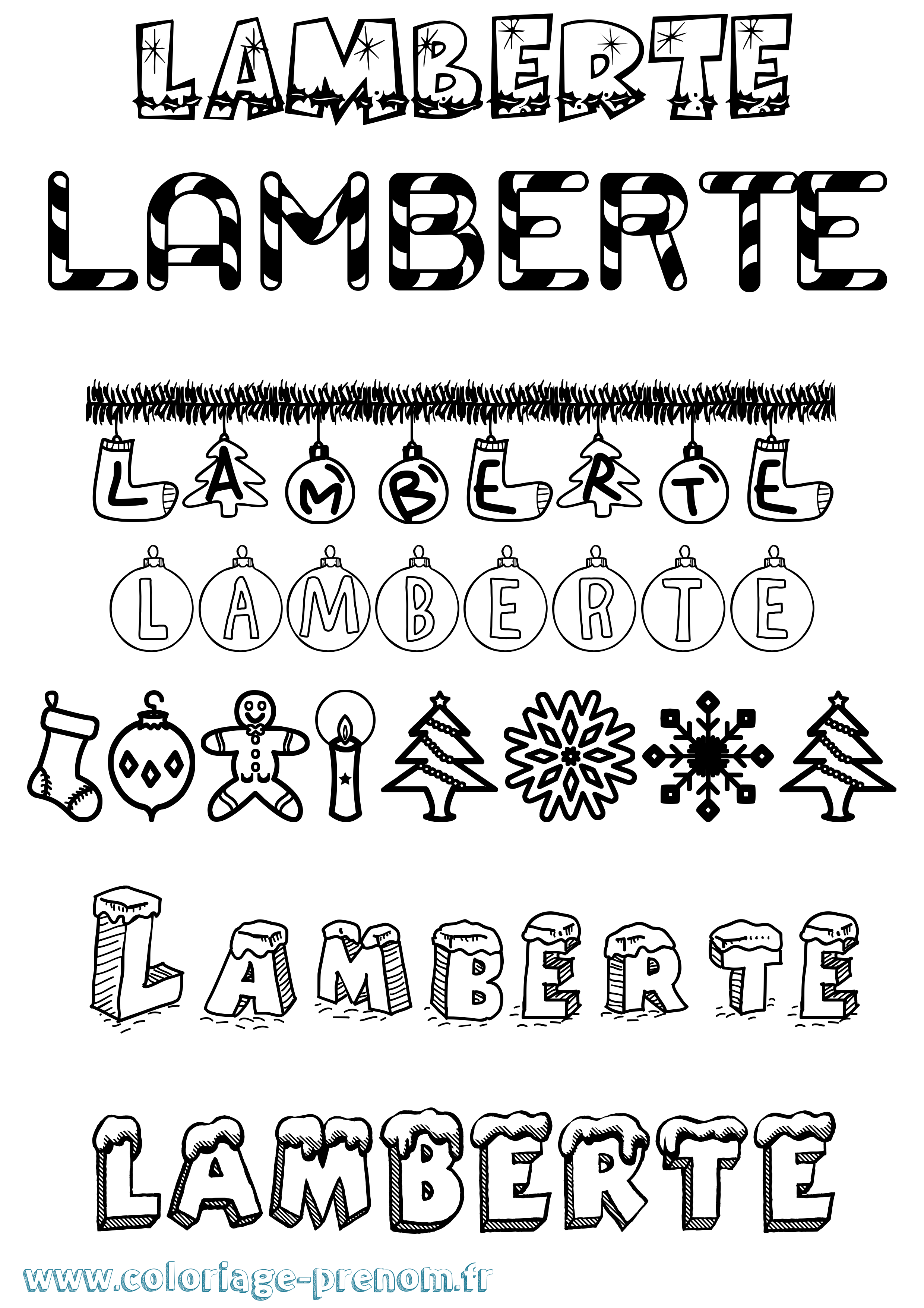 Coloriage prénom Lamberte Noël
