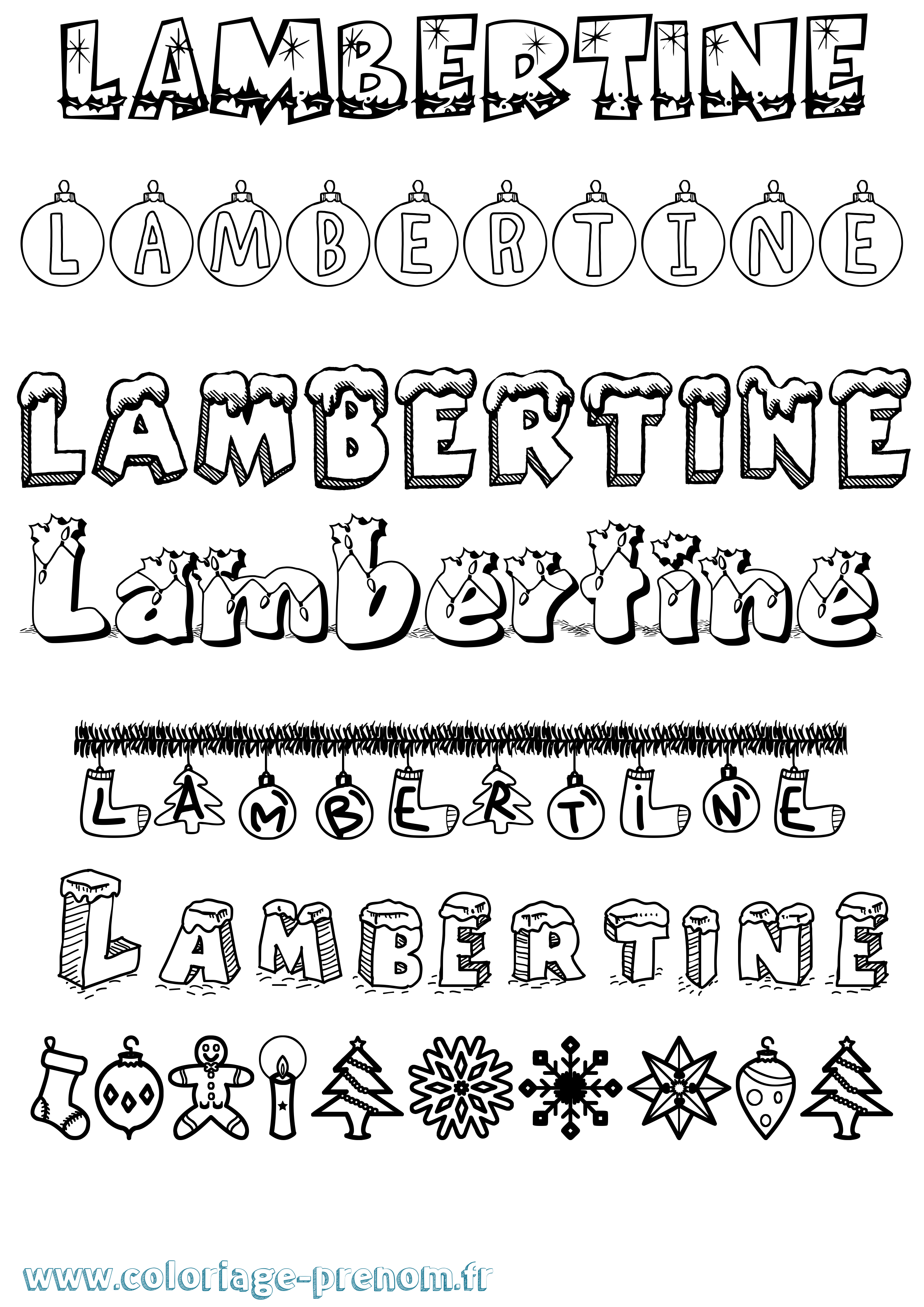Coloriage Lambertine Noël Coloriage prénom Lambertine Noël