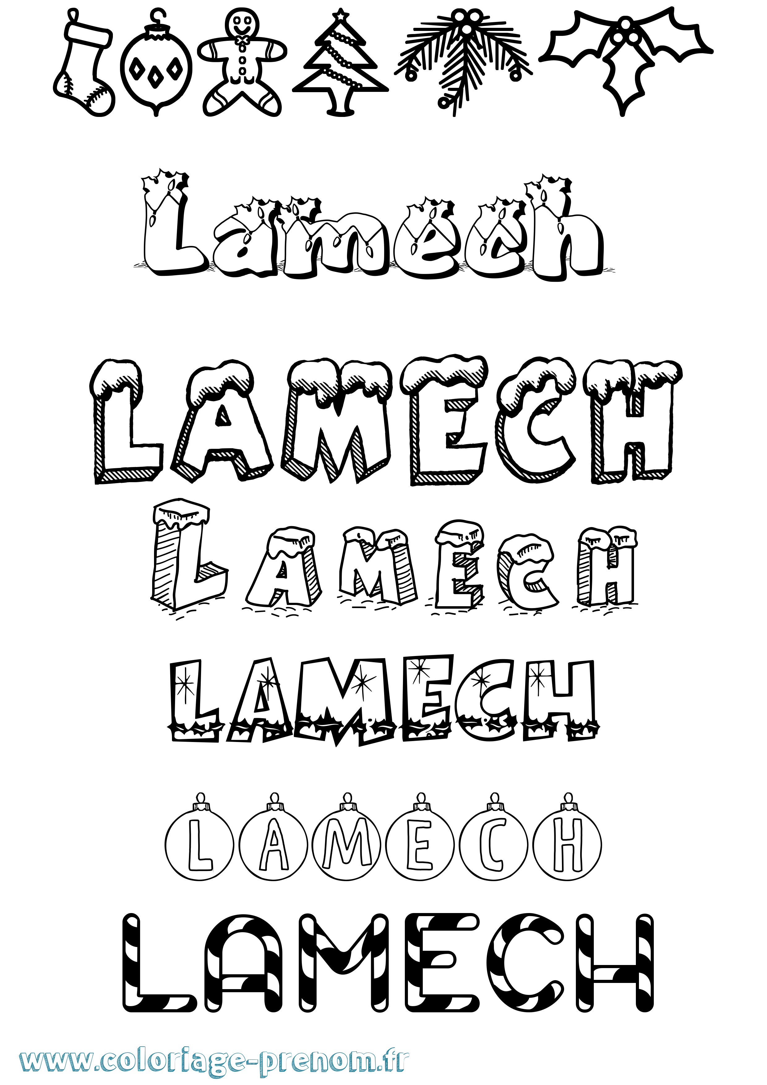 Coloriage prénom Lamech Noël