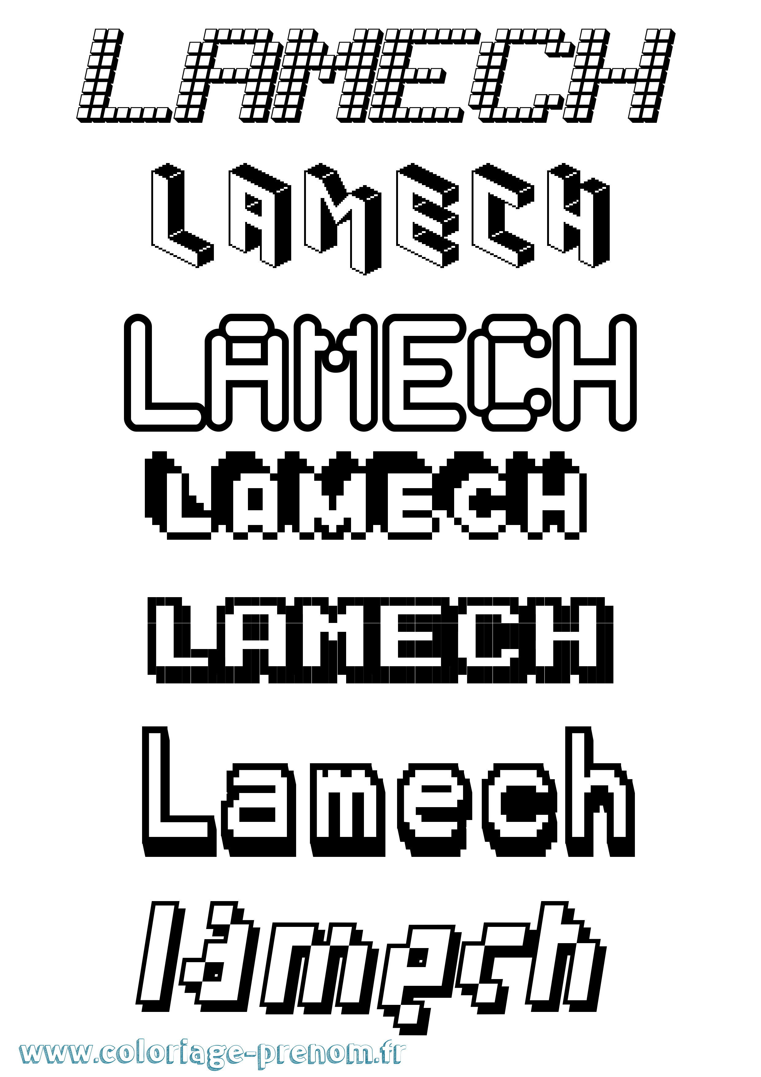 Coloriage prénom Lamech Pixel