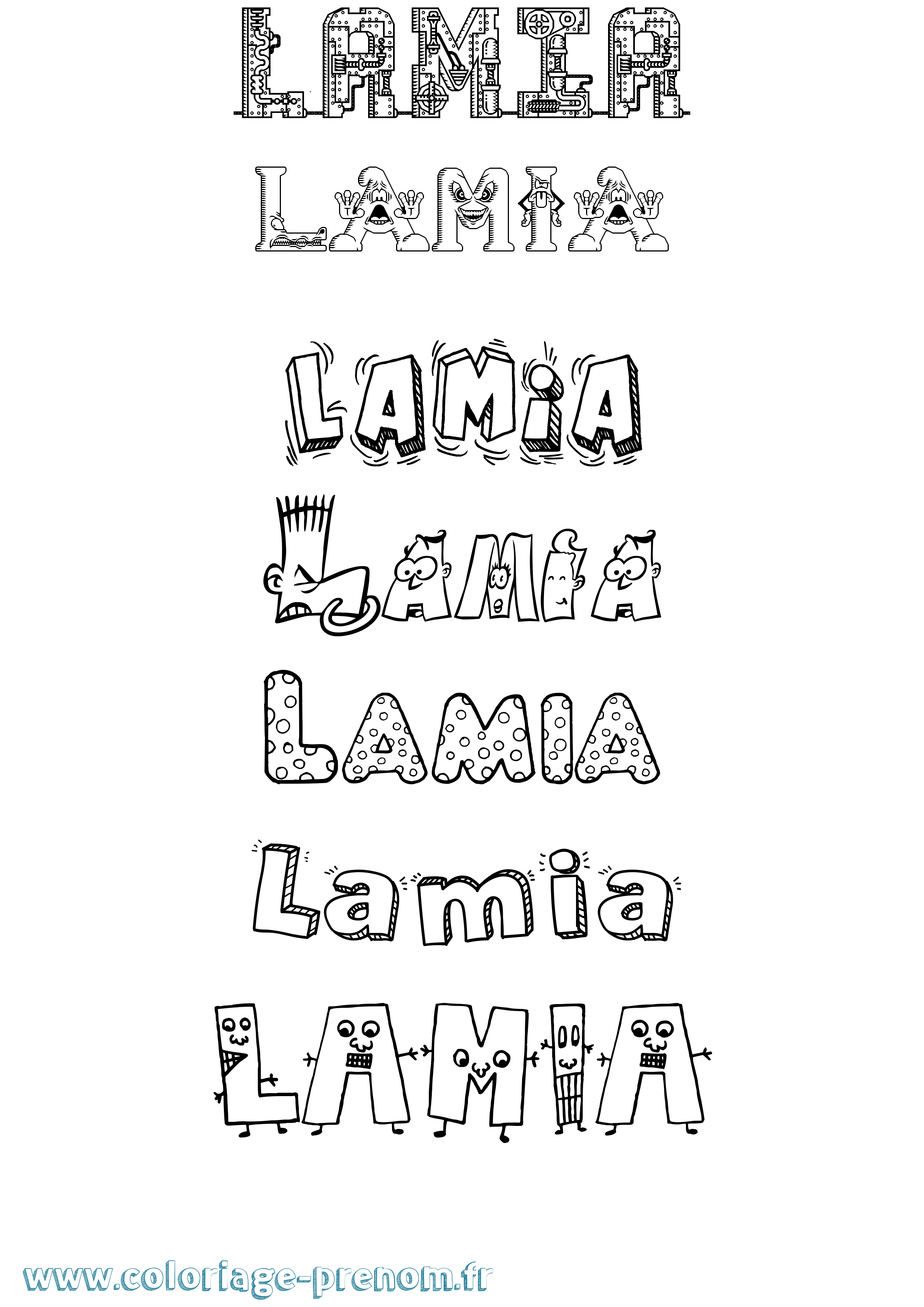 Coloriage prénom Lamia Fun